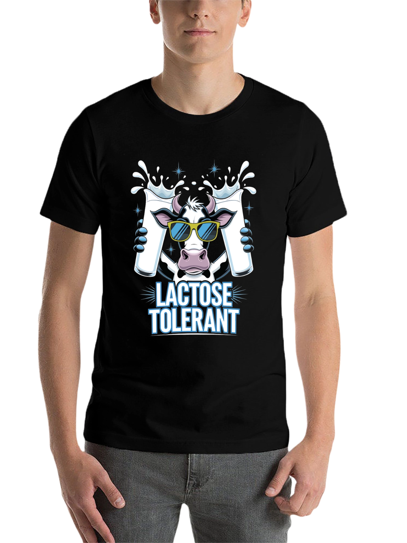 Black Lactose Tolerant Cow T-Shirt, Milk Lover Tee view 7