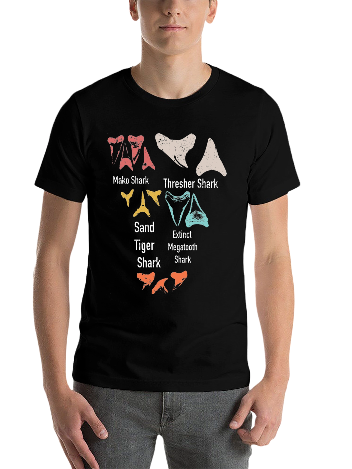 Black Shark Teeth Types T-Shirt - Marine Biology Tee view 7