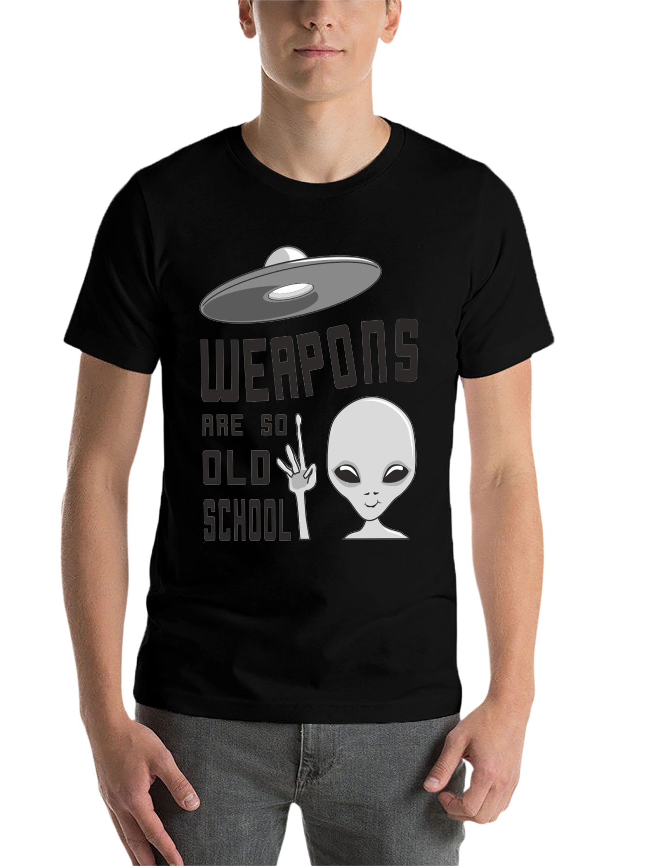 Black Weapons are so Old School UFO Alien Graphic Tee view 7