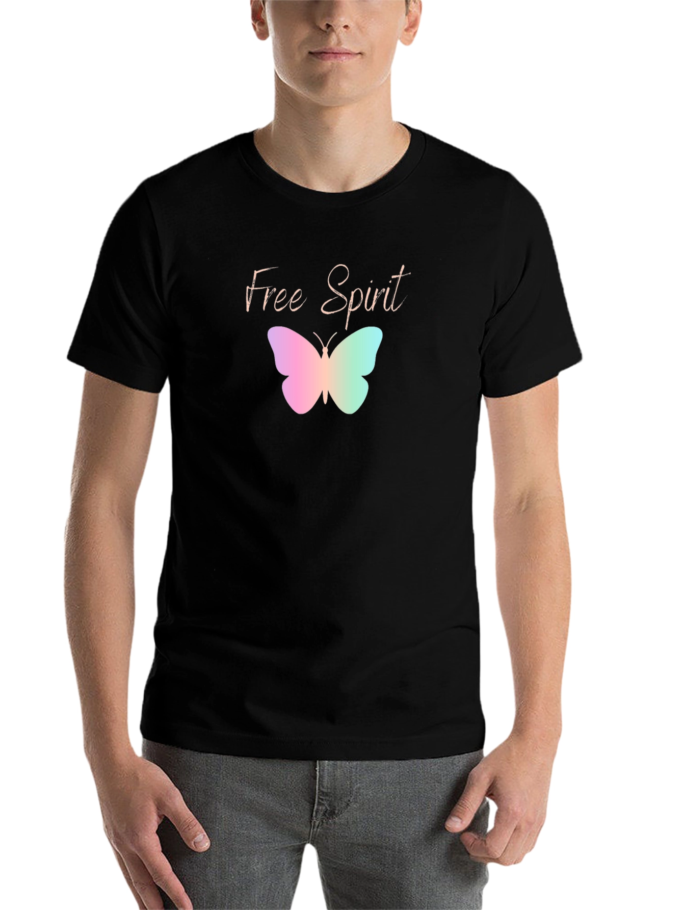 Black Free Spirit Butterfly Graphic Black T-Shirt view 7