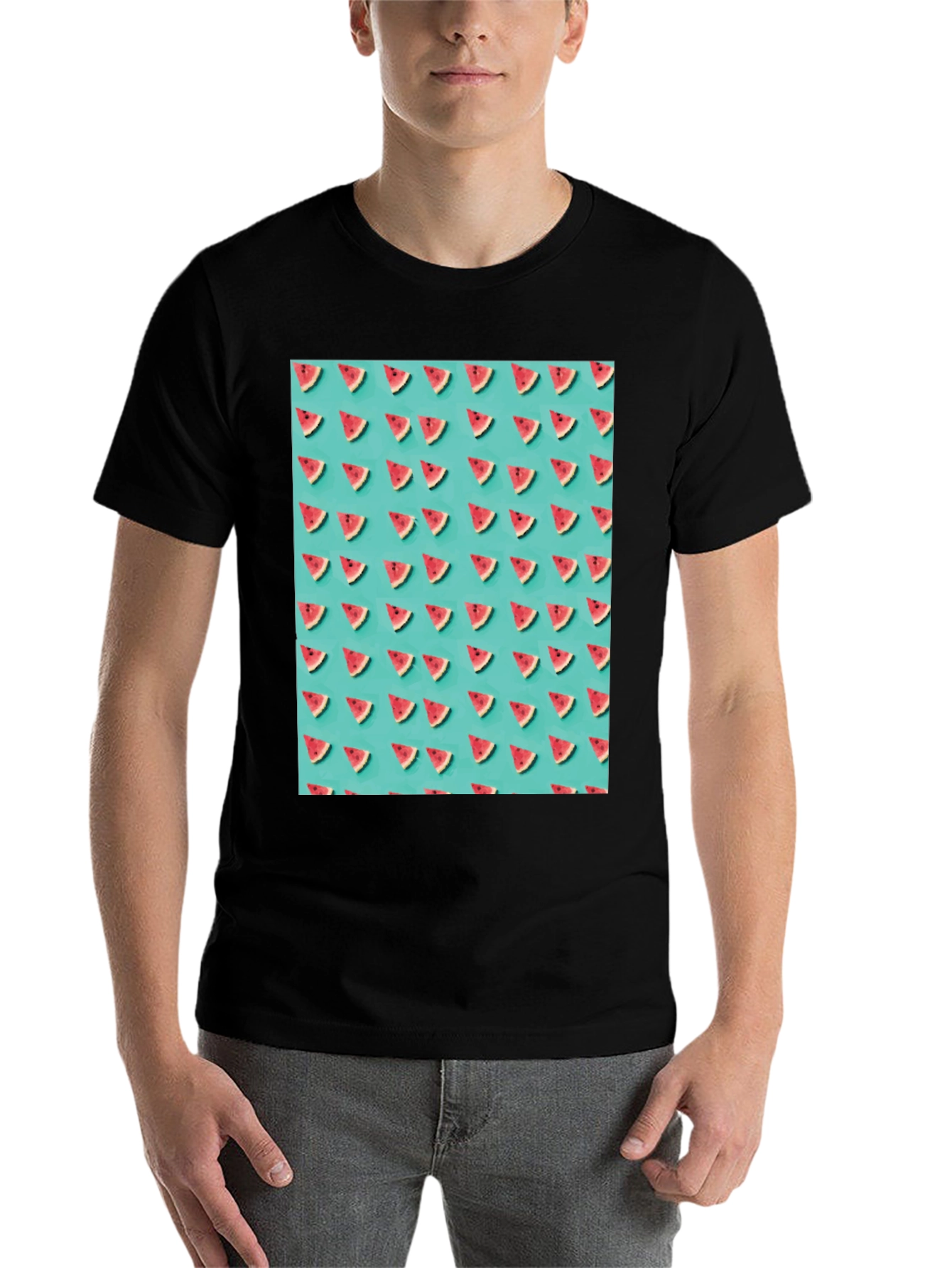 Black Trendy Watermelon Pattern T-Shirt view 7