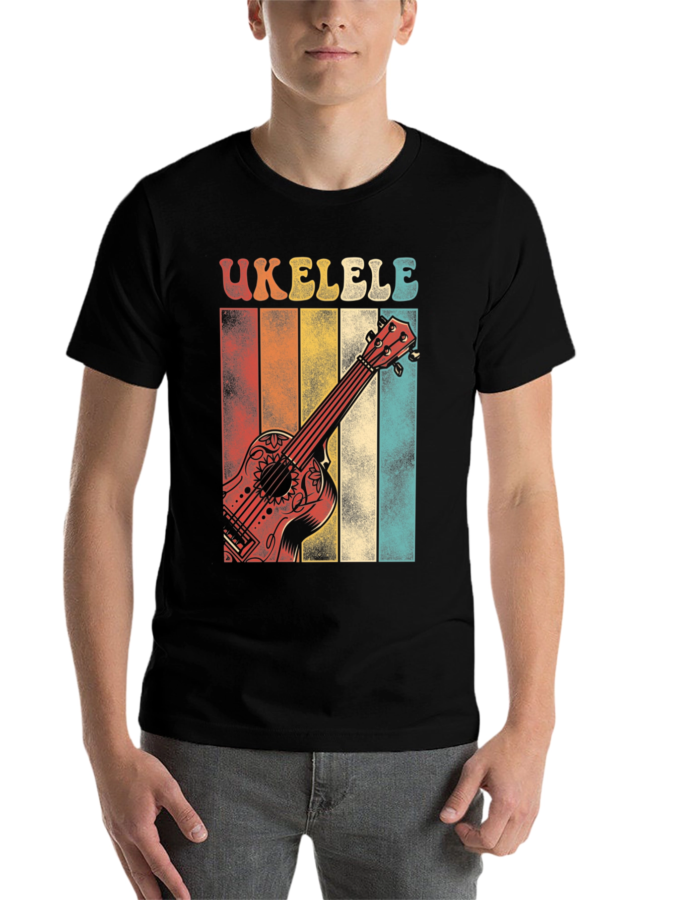 Black Retro Ukulele T-Shirt - Vintage Style Music Tee view 7