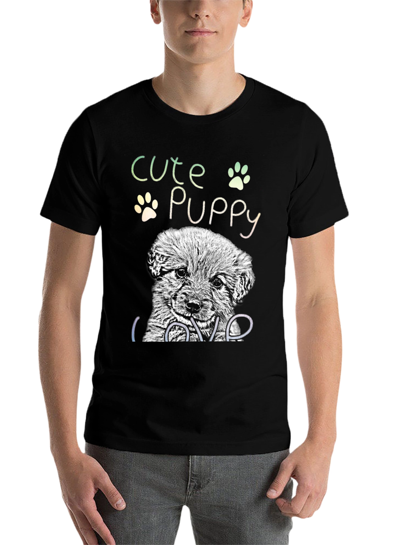 Black Cute Puppy Graphic T-Shirt - Dog Lover Tee view 7