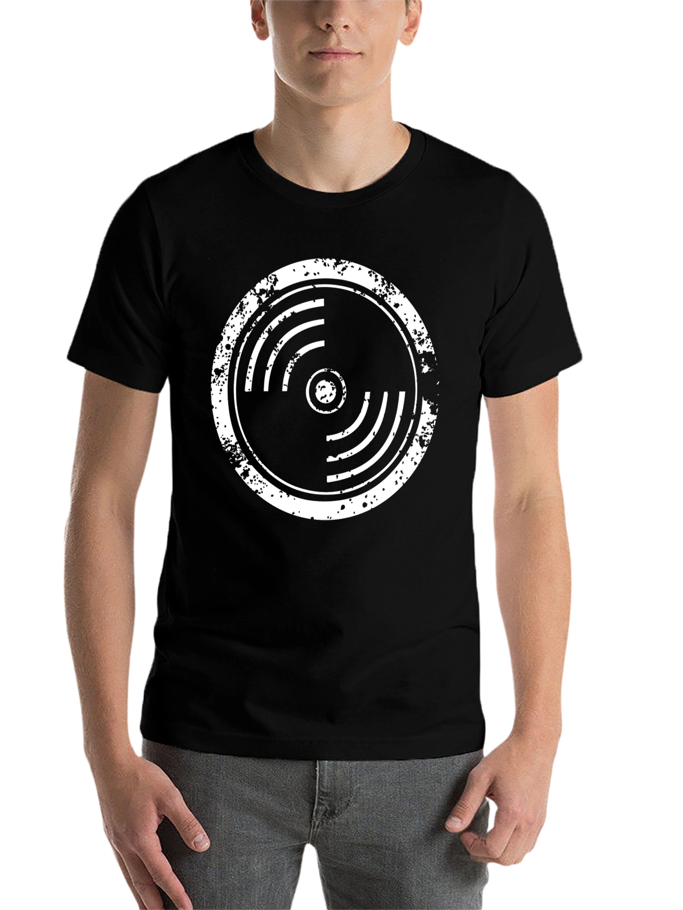 Black Distressed Vinyl Record Graphic T-Shirt view 7