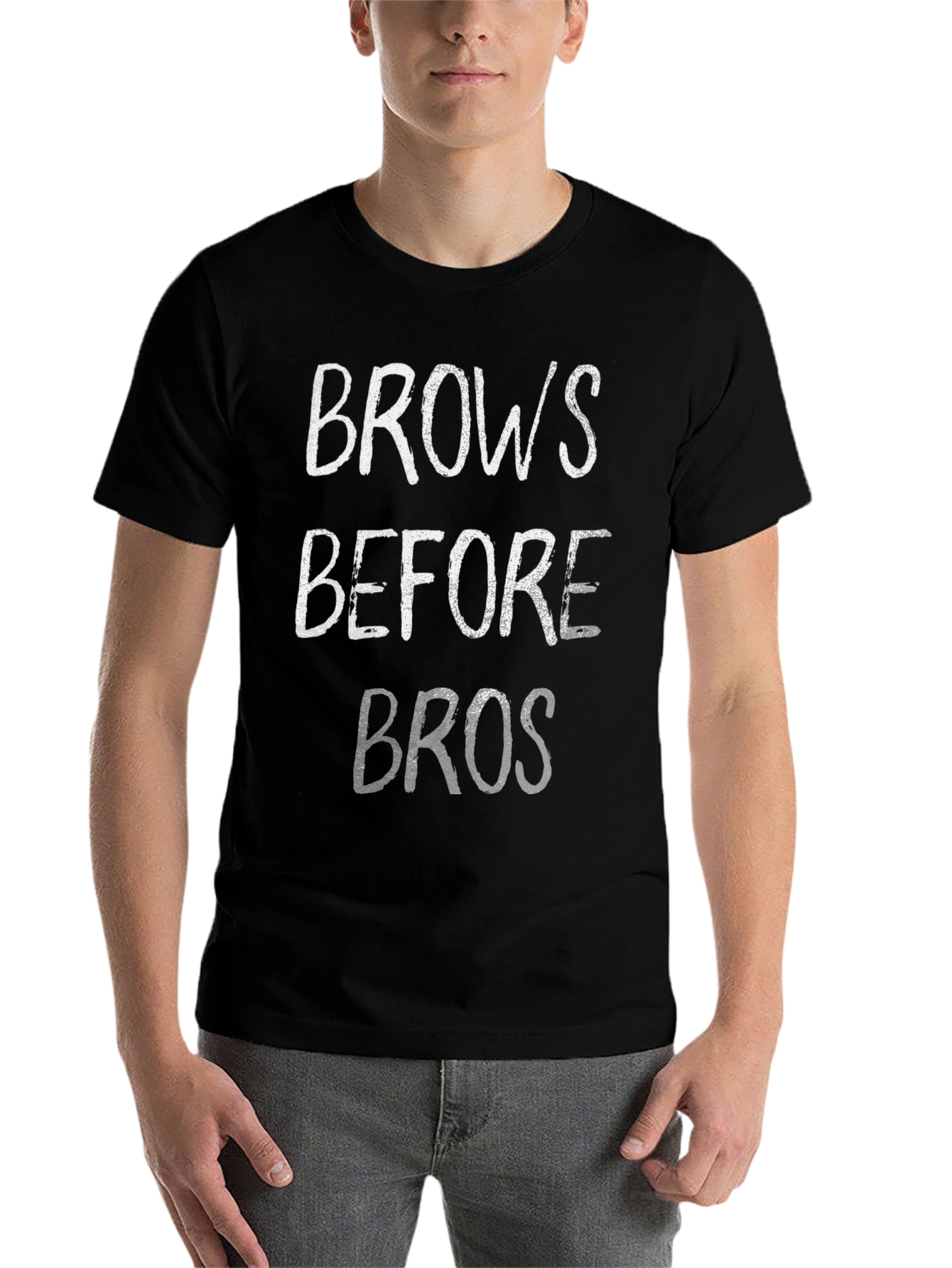 Black Brows Before Bros Graphic T-Shirt - Funny Slogan Tee view 7