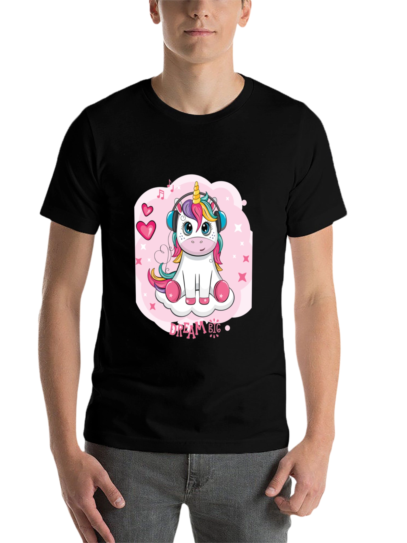 Black Cute Unicorn 'Dream Big' Black T-Shirt view 7
