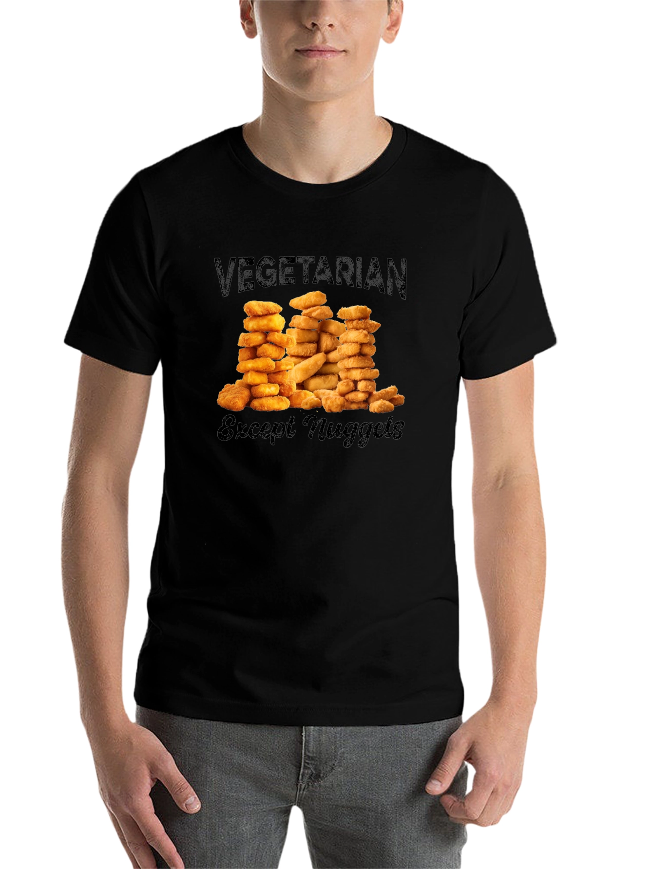 Black Vegetarian Except Nuggets Graphic T-Shirt view 7