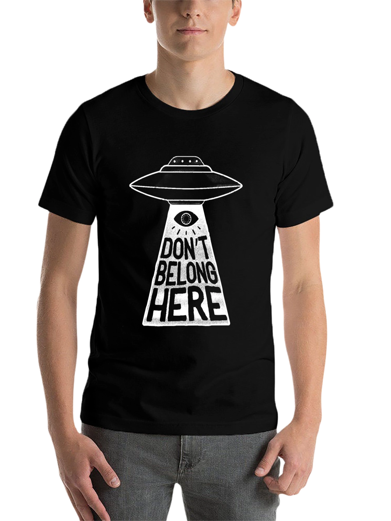 Black Alien UFO T-Shirt - "Don't Belong Here" view 7