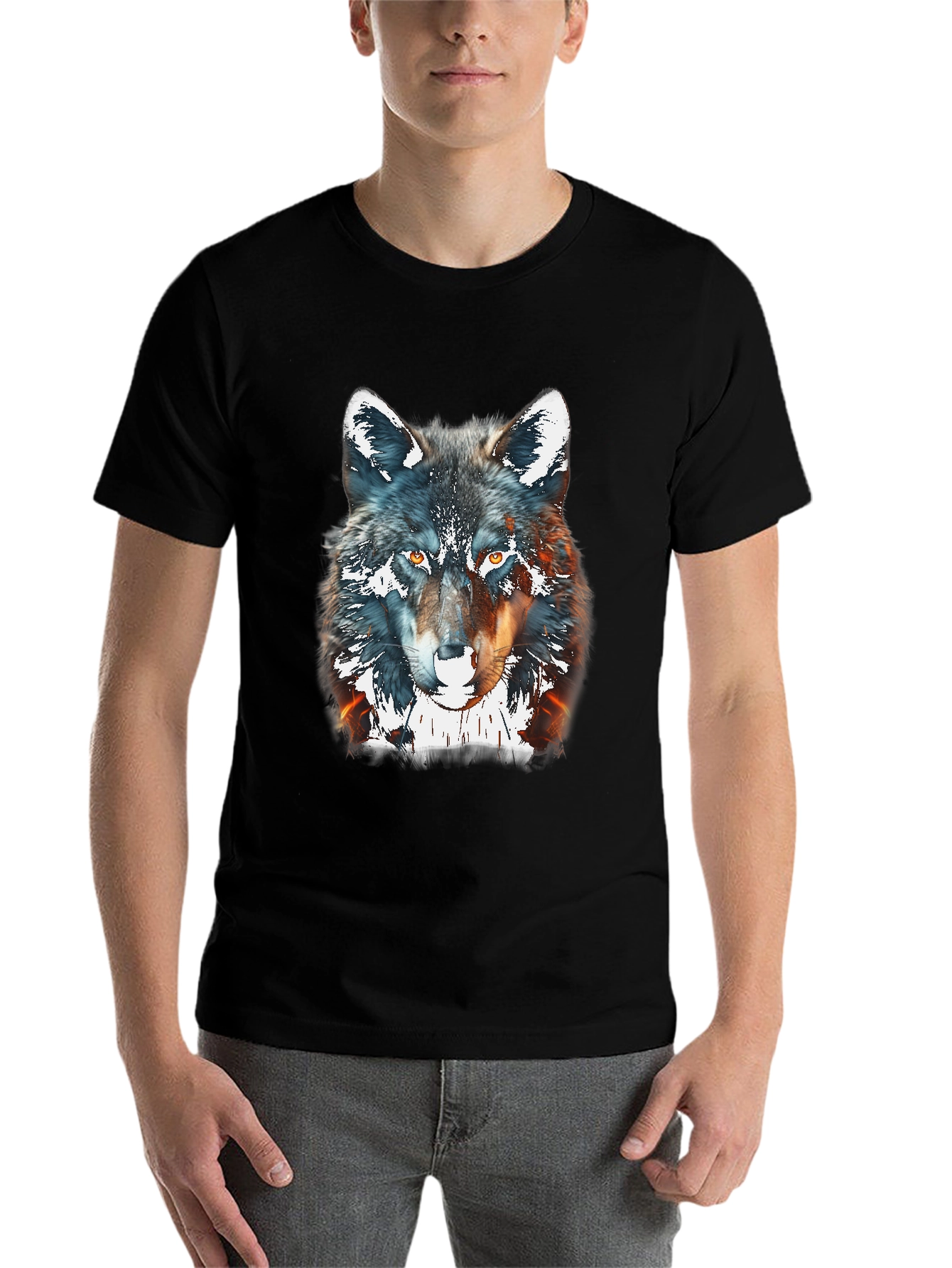 Black Wolf Graphic Print Tee - Black Cotton Blend view 7