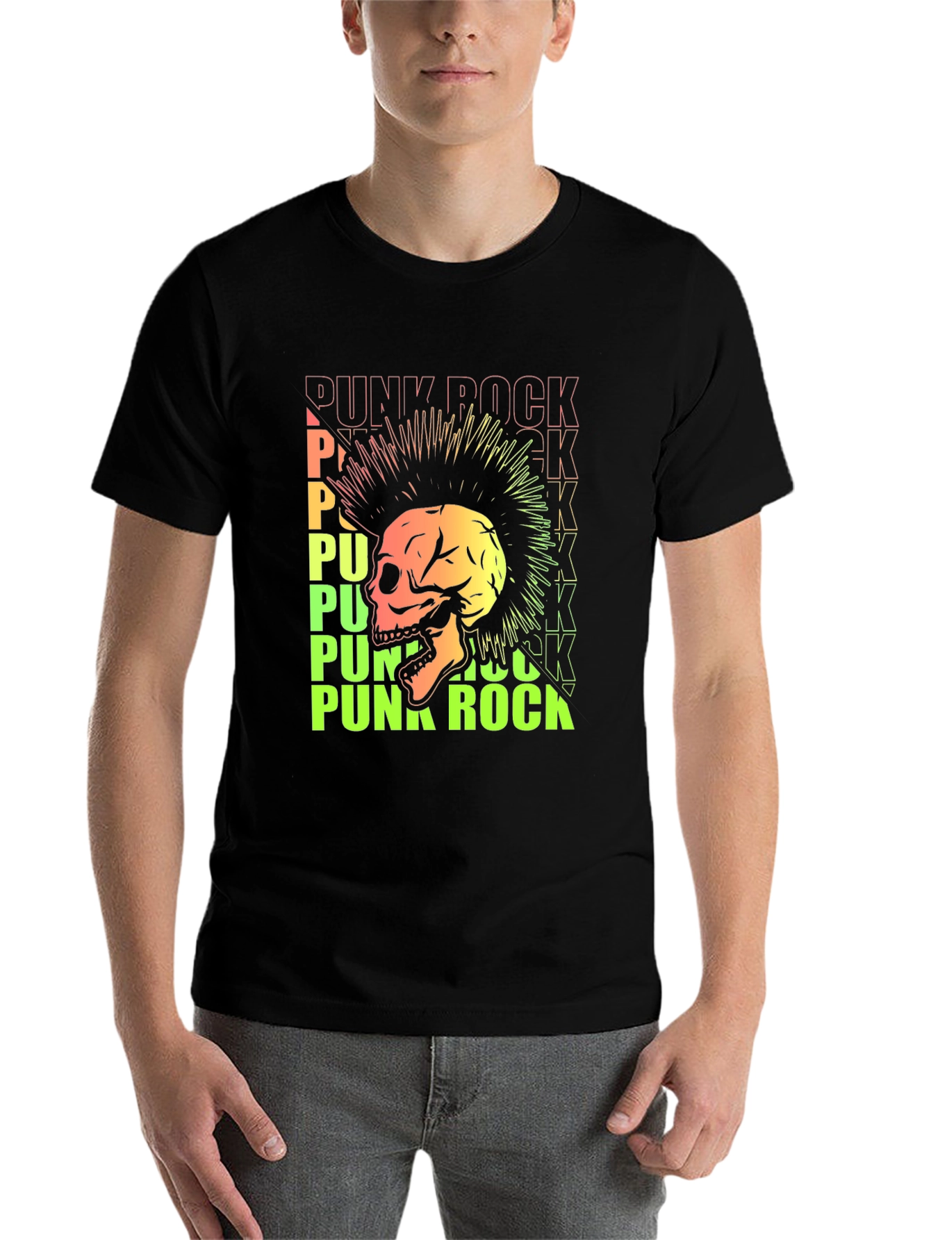 Black Punk Rock Skull Graphic Tee - Edgy Style view 7