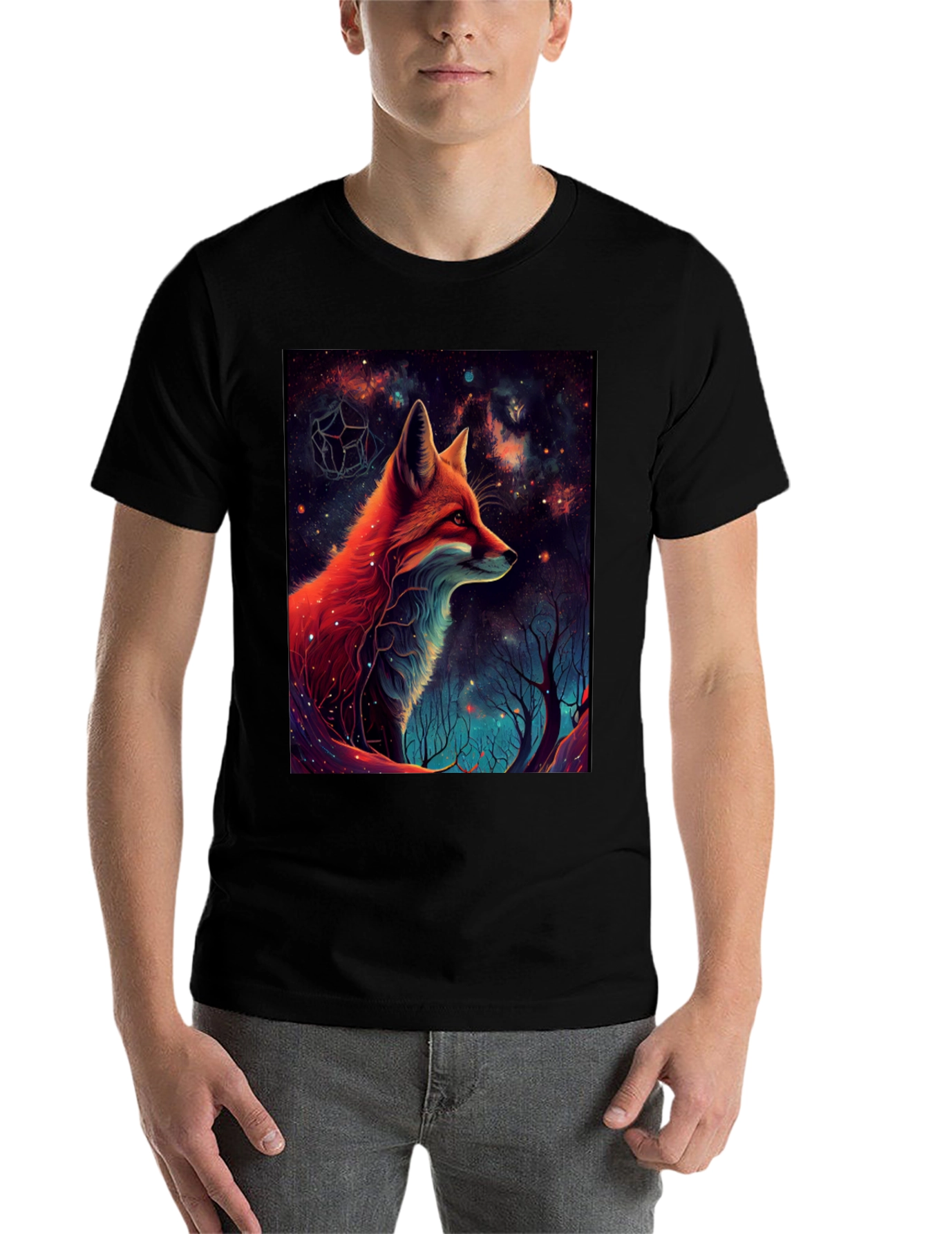 Black Cosmic Fox Graphic Tee - Men's Black T-Shirt view 7