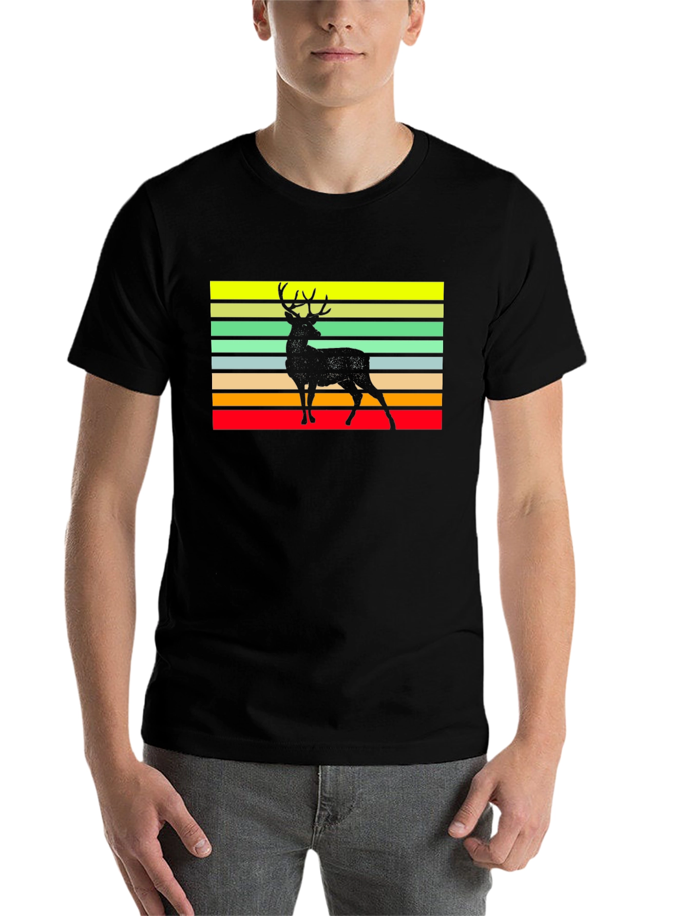 Black Retro Deer Graphic Tee - Black Casual Shirt view 7
