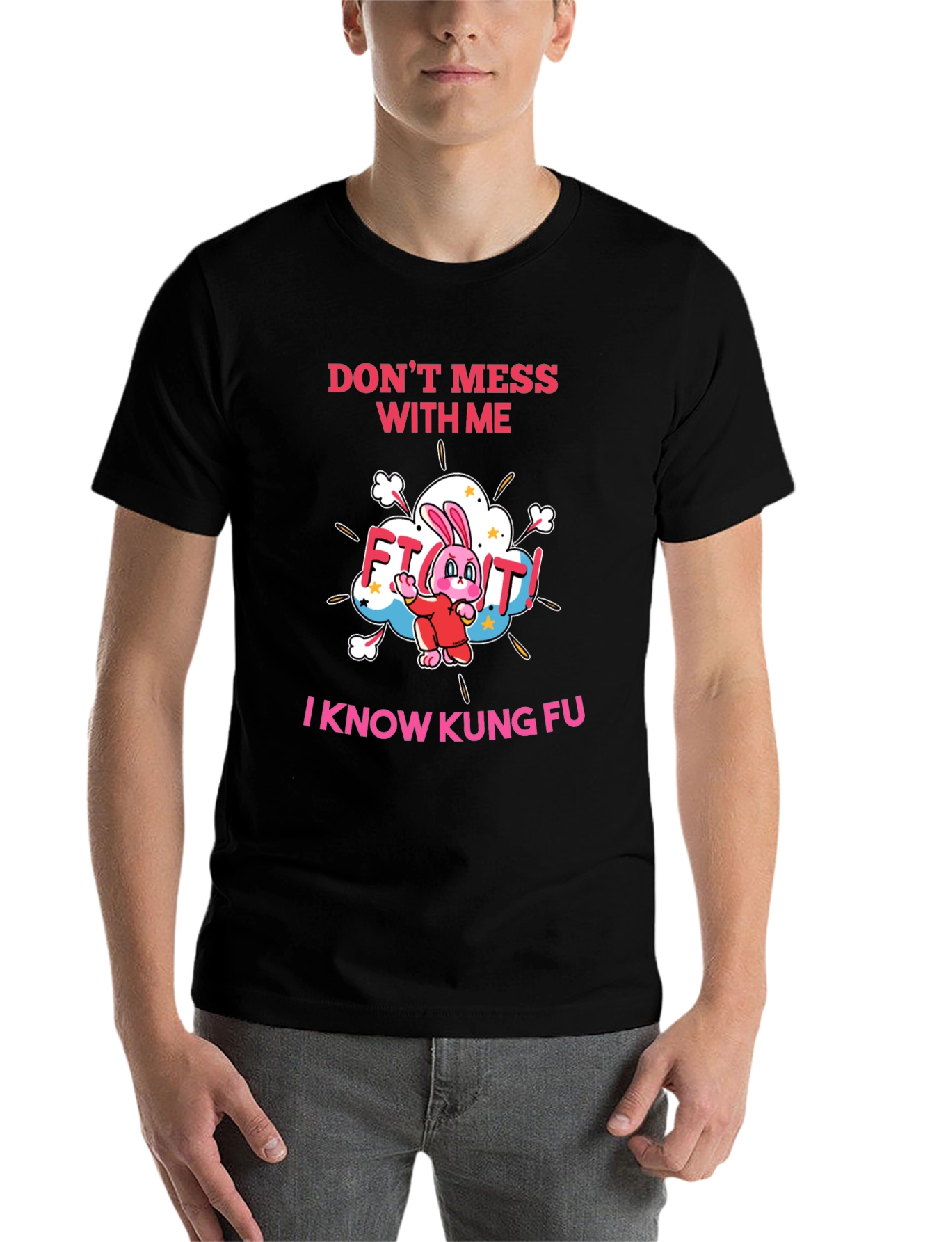 Black Kung Fu Rabbit Graphic T-Shirt view 7