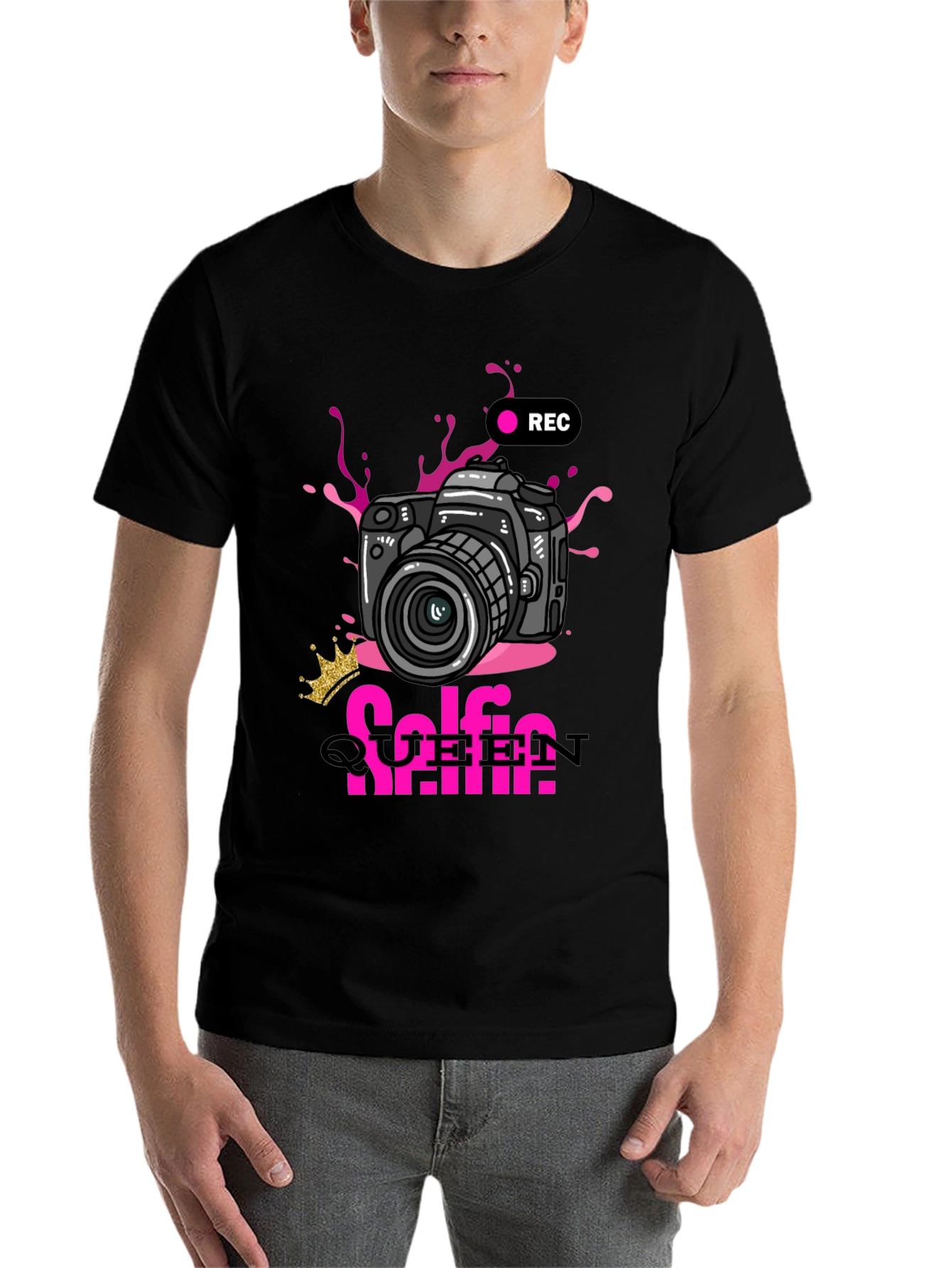 Black Selfie Queen Graphic T-Shirt - Camera Design view 7