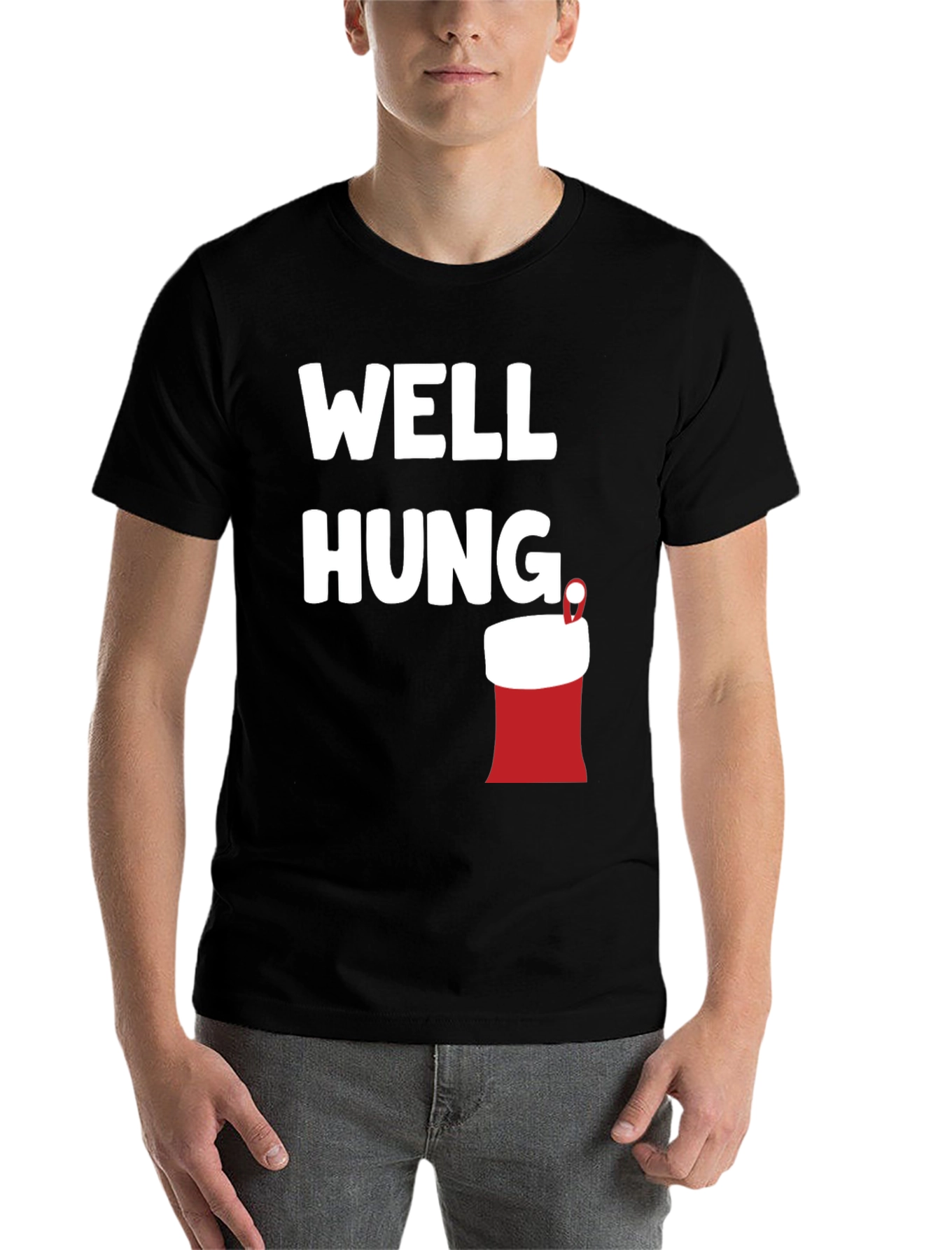 Black Well Hung Christmas Stocking Graphic T-Shirt view 7