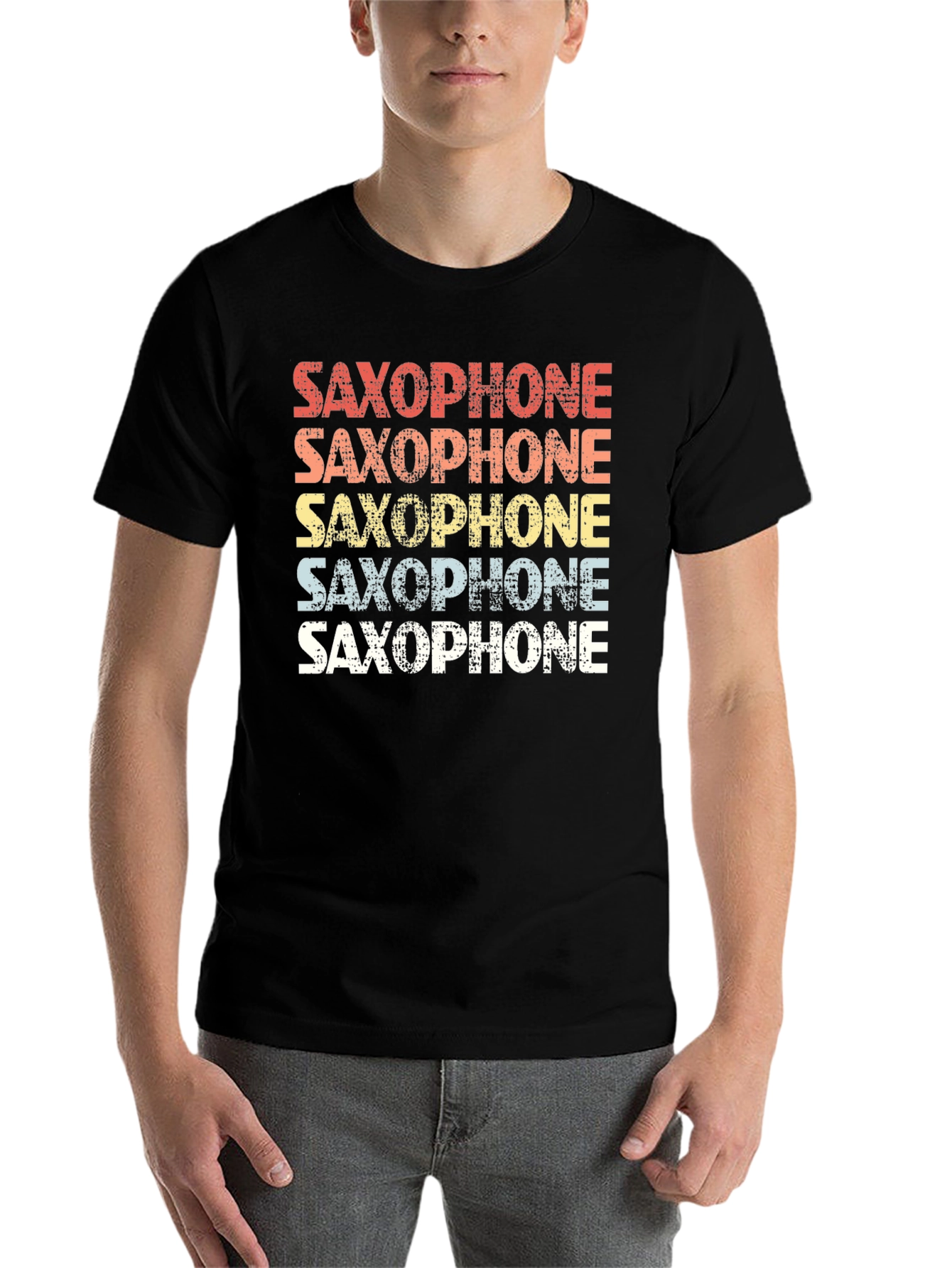 Black Retro Saxophone T-Shirt for Music Lovers view 7