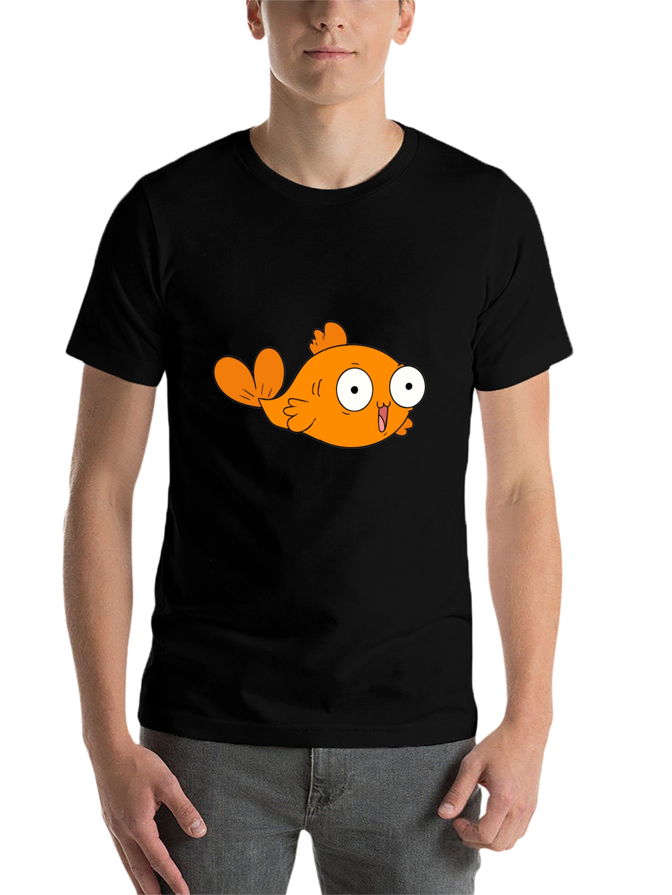 Black Cartoon Orange Fish Graphic T-Shirt view 7
