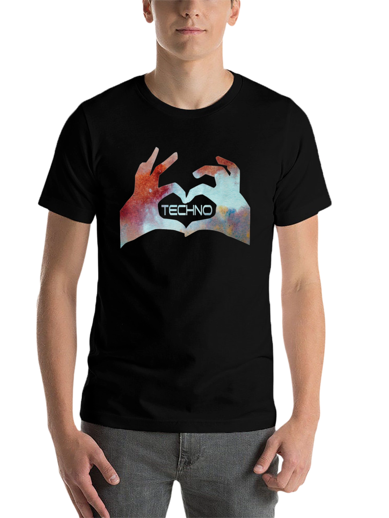 Black Techno Love Hands Graphic Tee - Black view 7