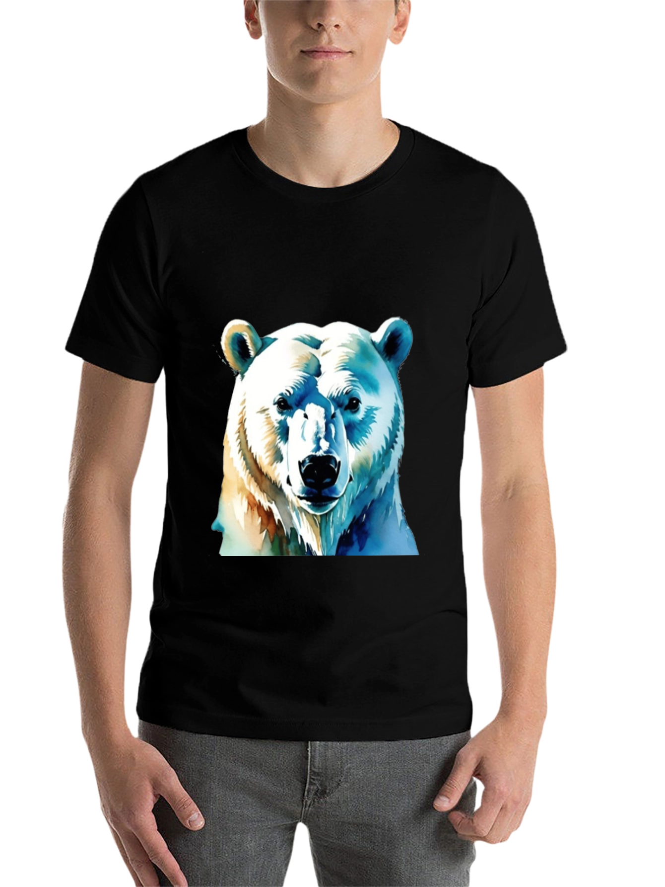 Black Polar Bear Graphic Tee - Black Cotton T-Shirt view 7