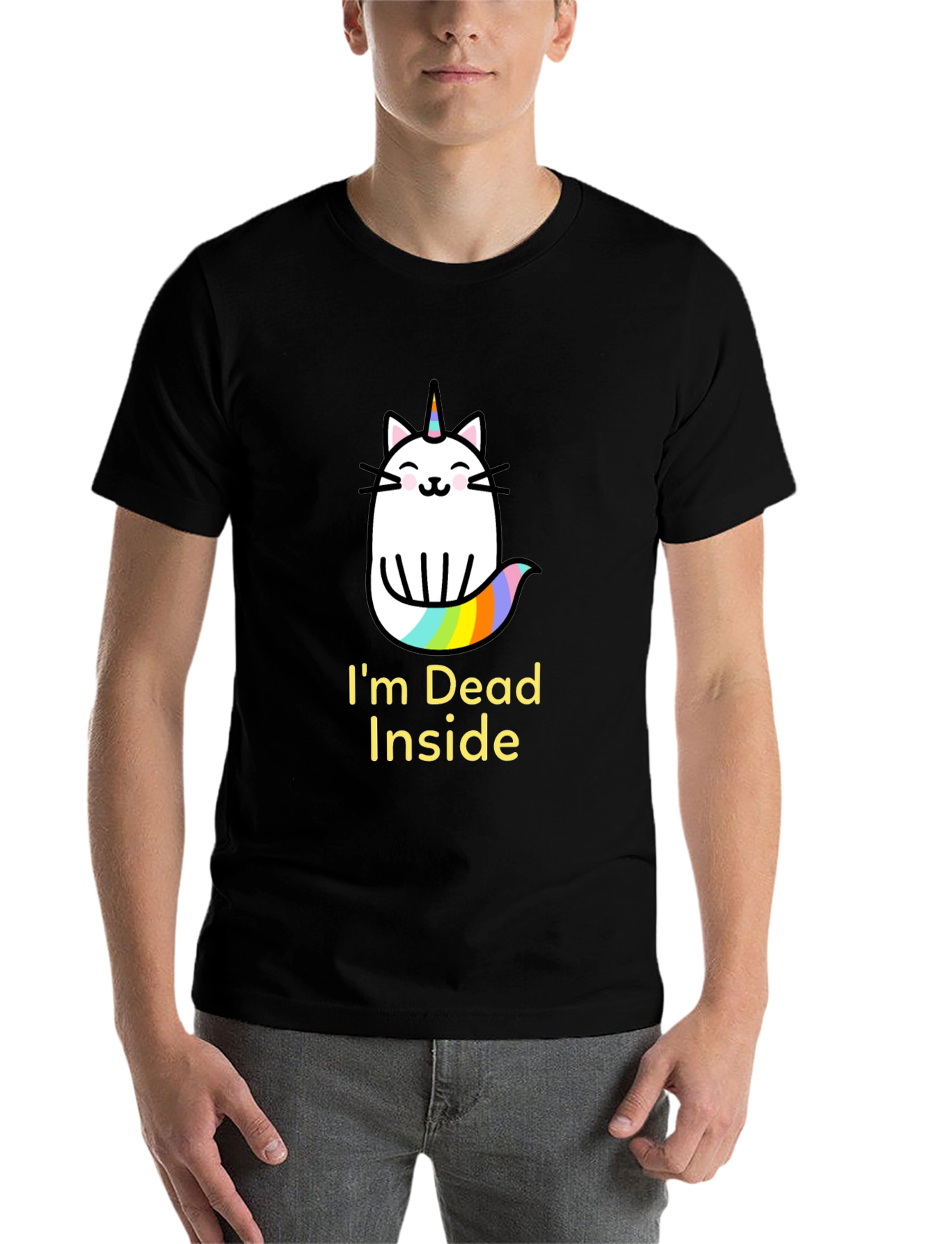 Black Dead Inside Unicorn Cat Graphic Tee view 7