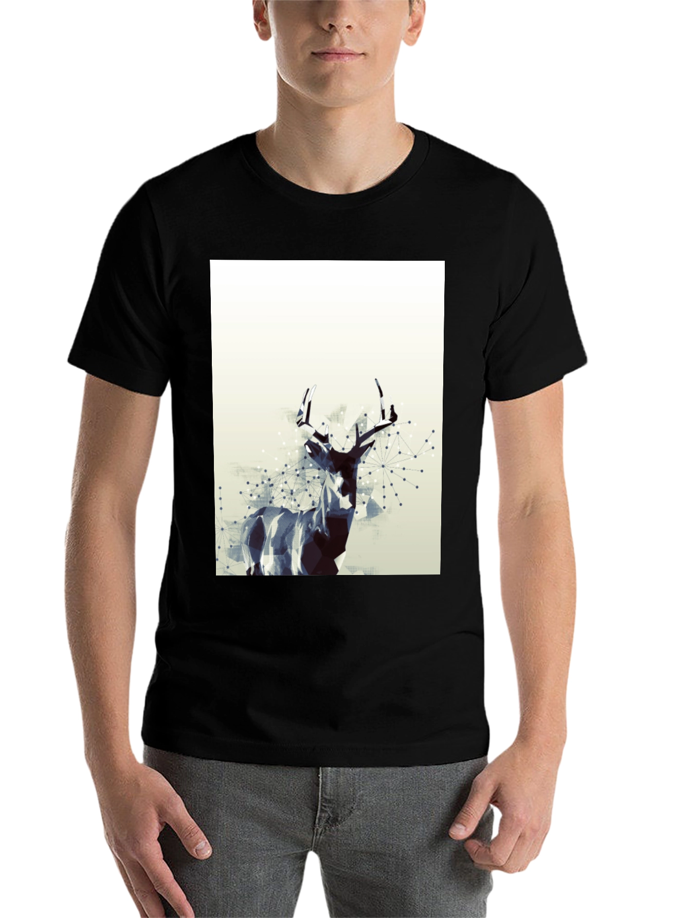 Black Geometric Deer Graphic T-Shirt - Modern Art Tee view 7