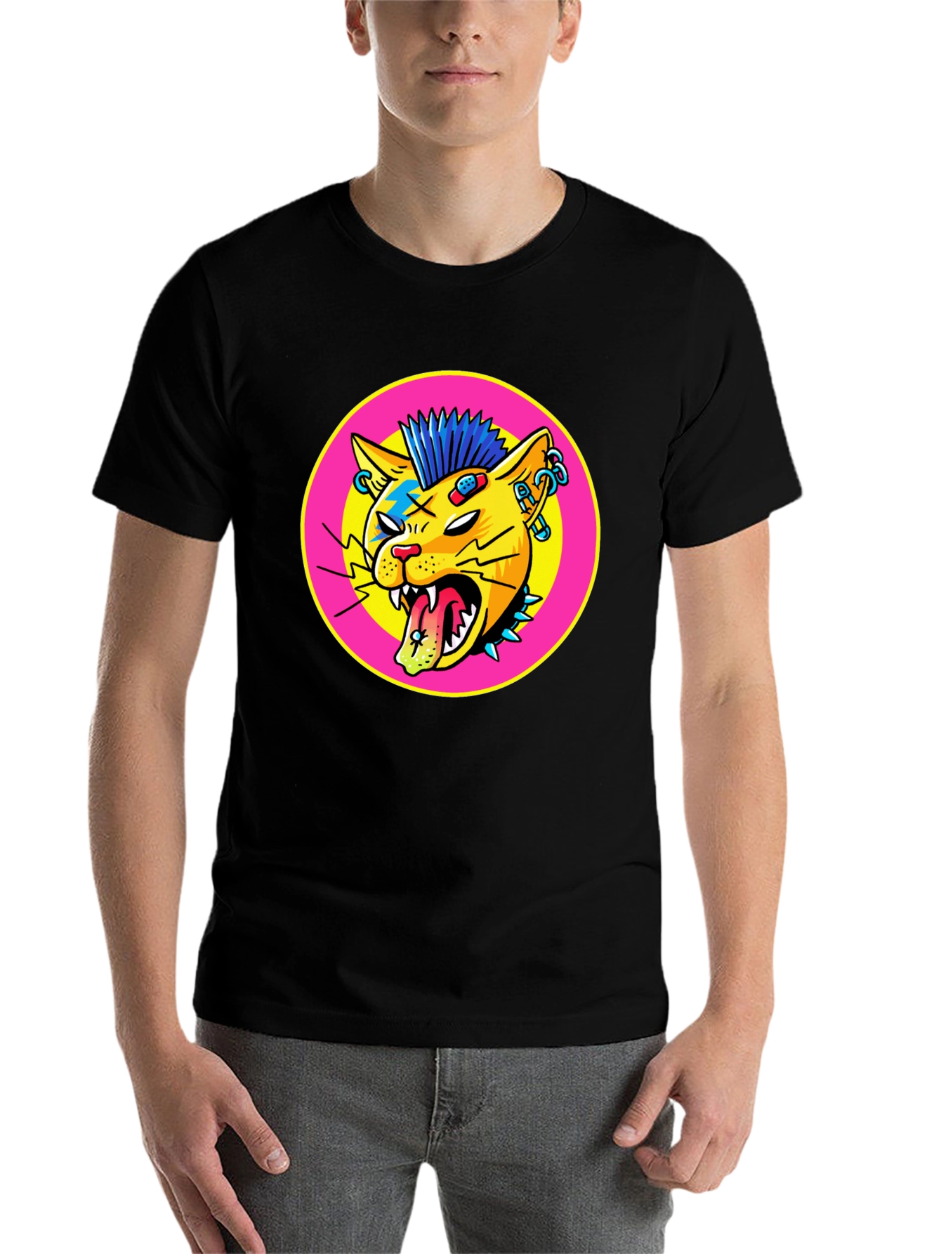 Black Punk Rock Cat Graphic Tee view 7