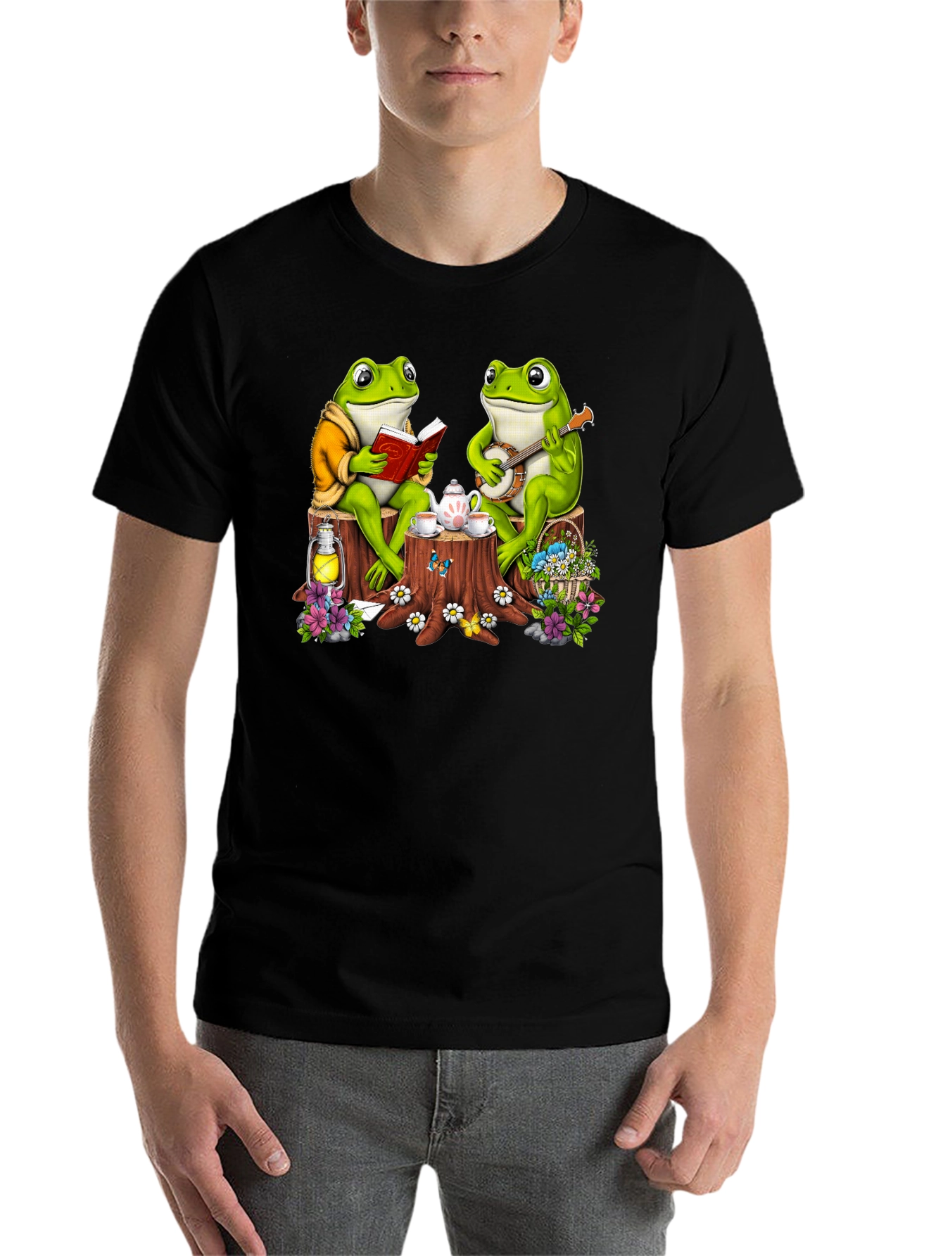 Black Frog Tea Party T-Shirt - Whimsical Design view 7