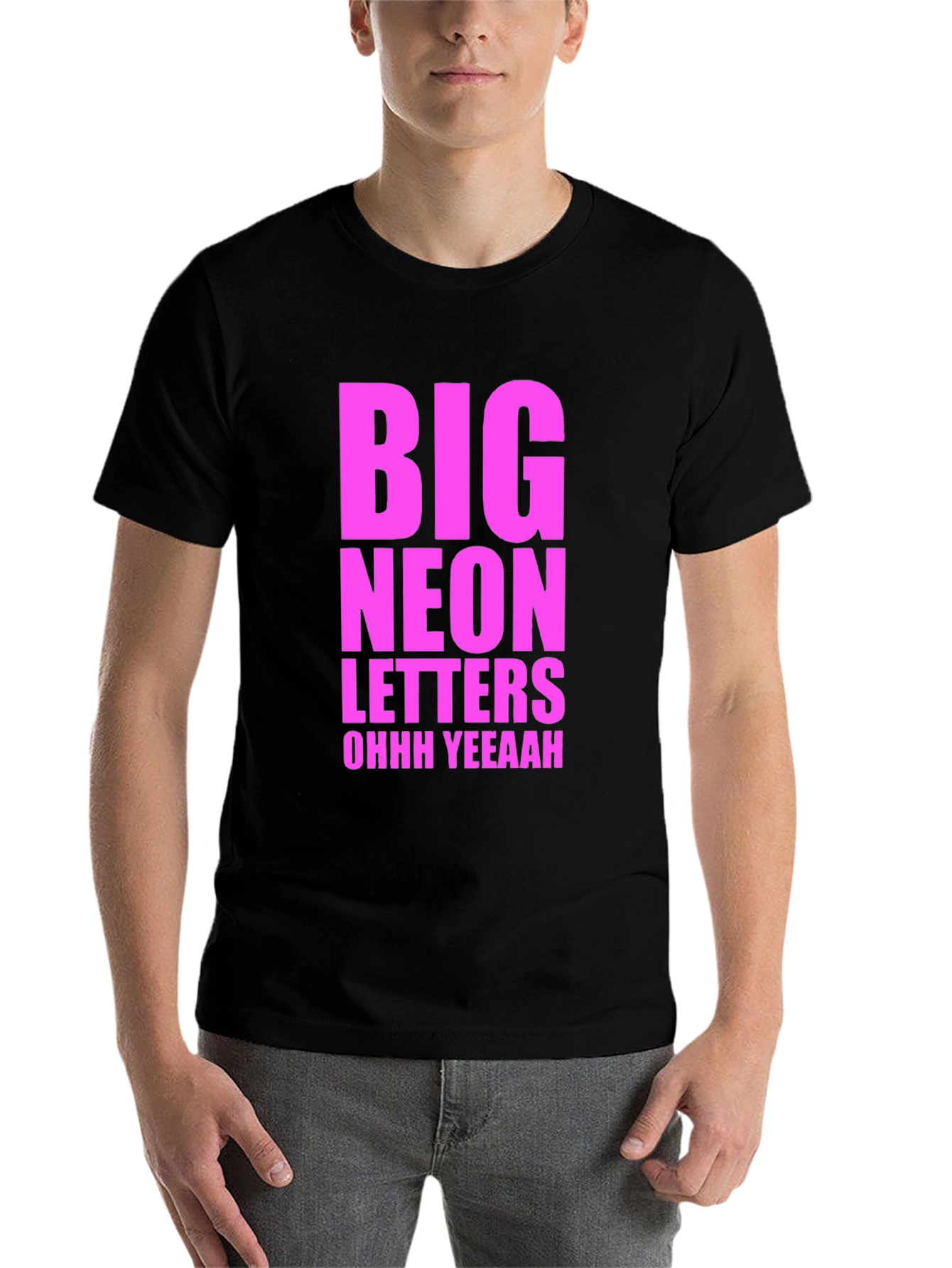 Black Big Neon Letters Graphic Tee - Black Cotton T-Shirt view 7