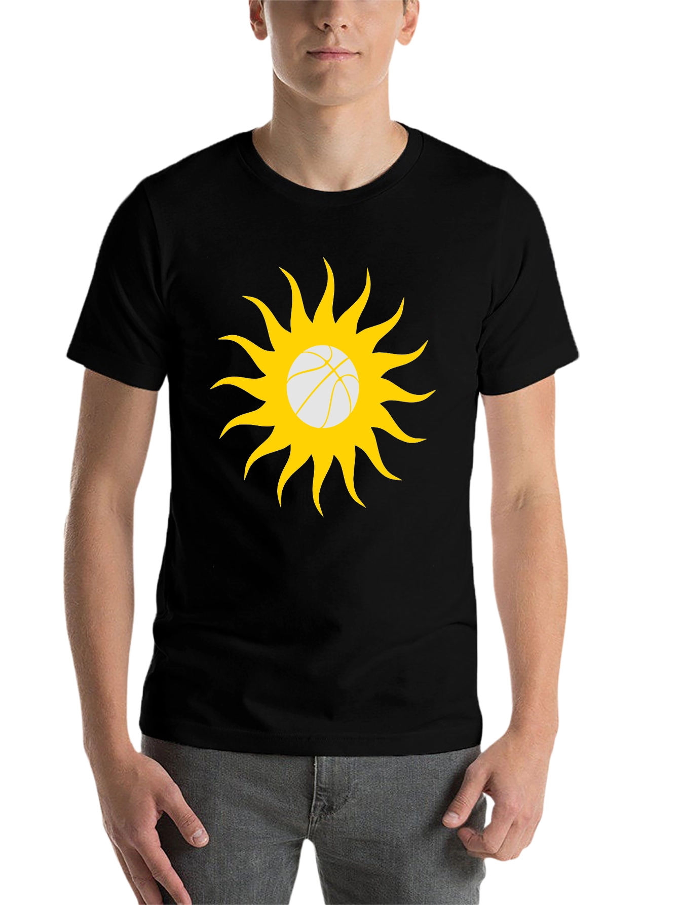 Black Basketball Sun Graphic T-Shirt - Black Cotton Tee view 7