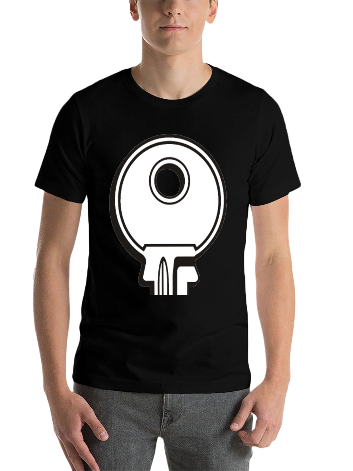Black Abstract Key Graphic Print T-Shirt - Black view 7
