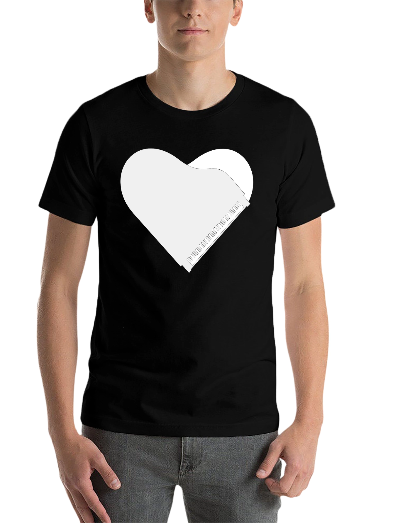 Black Piano Heart Tee - Music Lover's Black T-Shirt view 7