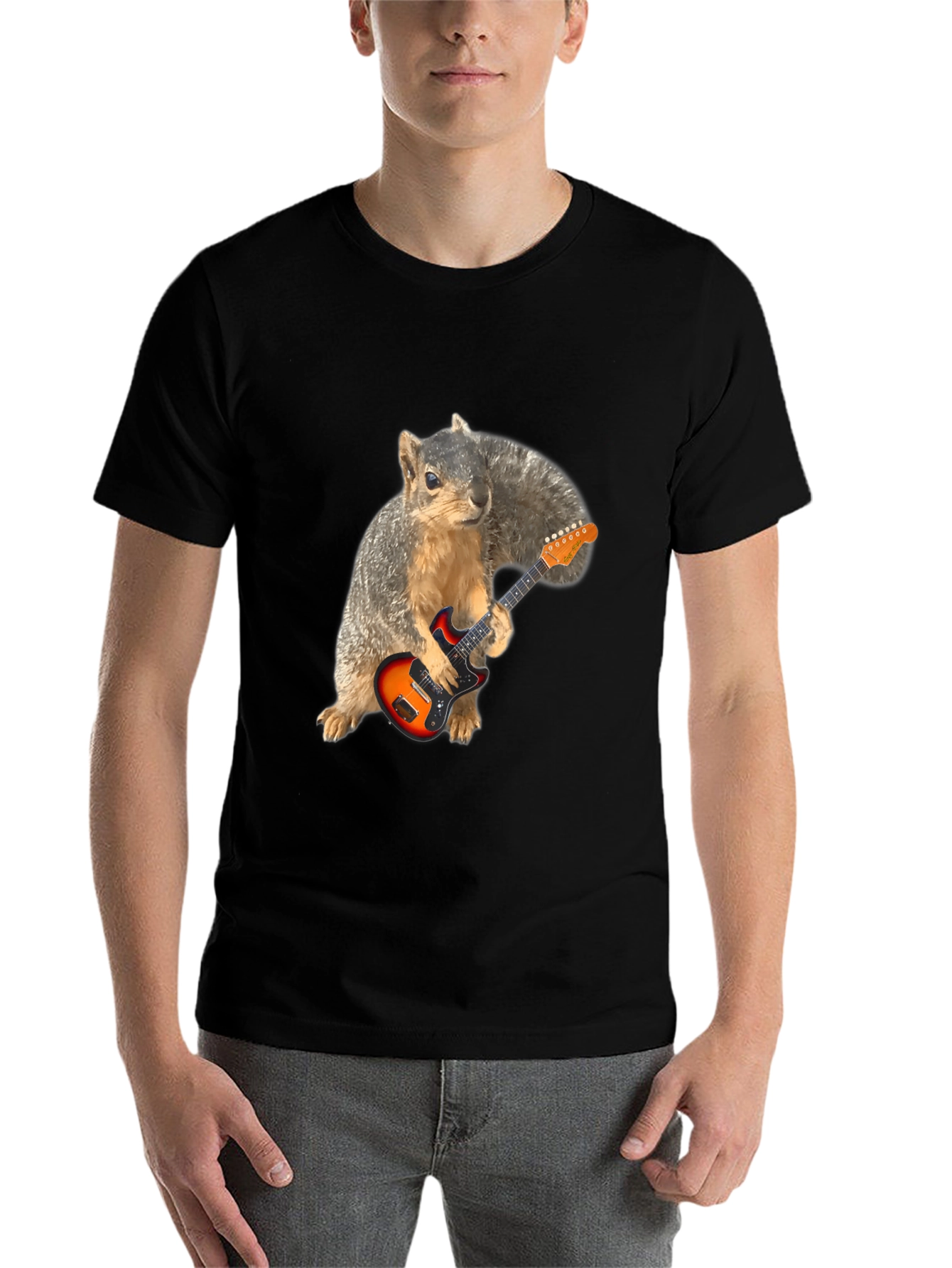 Black Squirrel Guitarist Graphic Tee - Black T-Shirt view 7