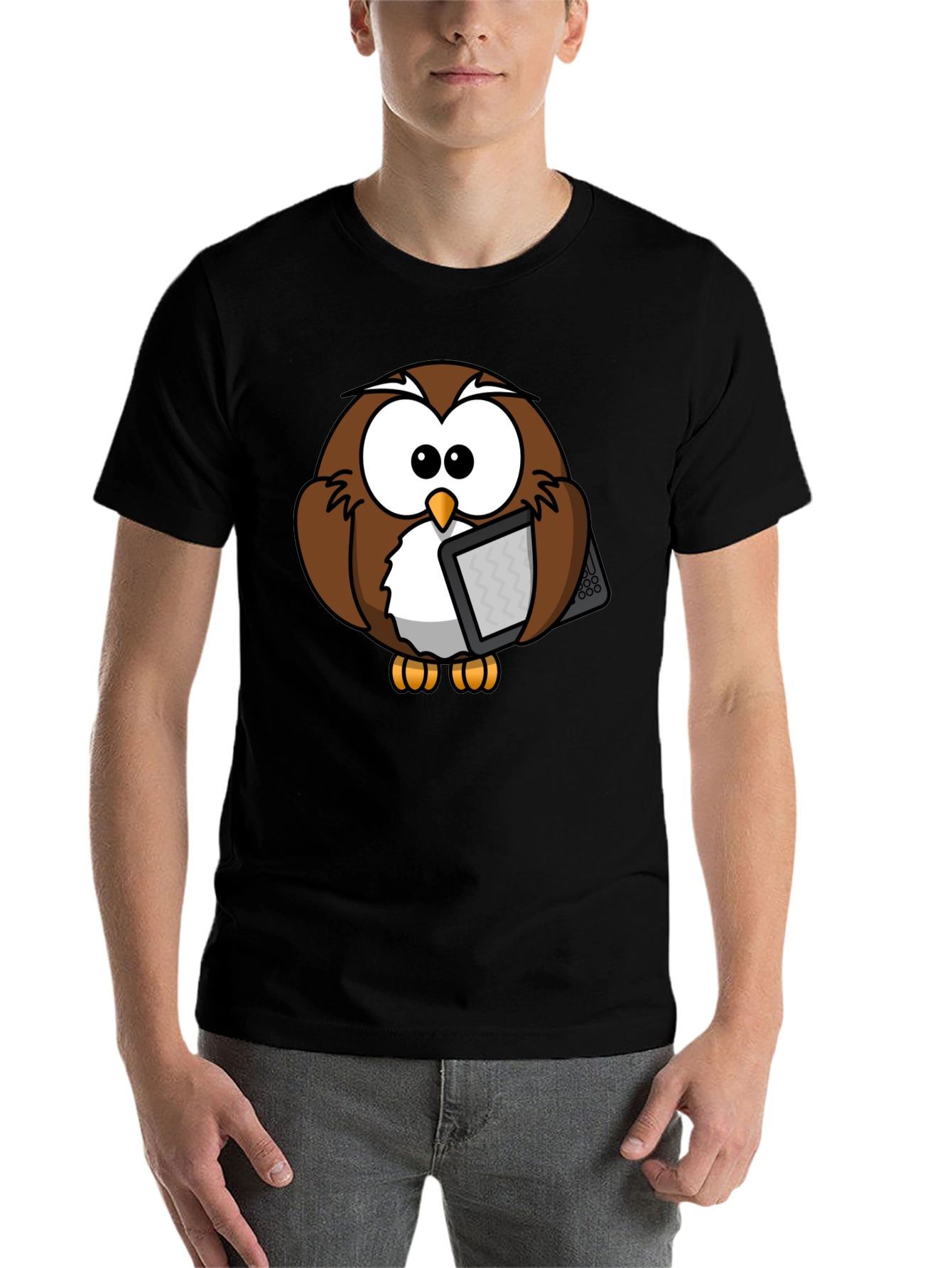 Black Owl Reading E-reader Graphic T-Shirt view 7