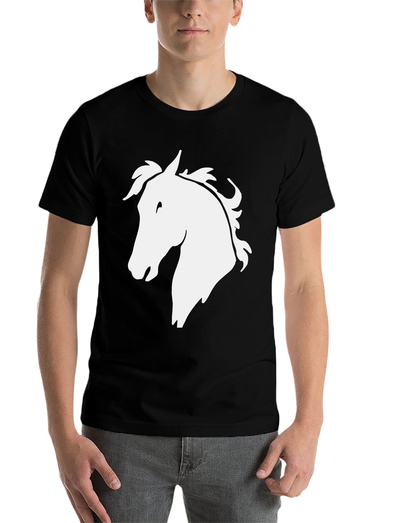 Black Horse Head Graphic Tee - Black Cotton T-Shirt view 7