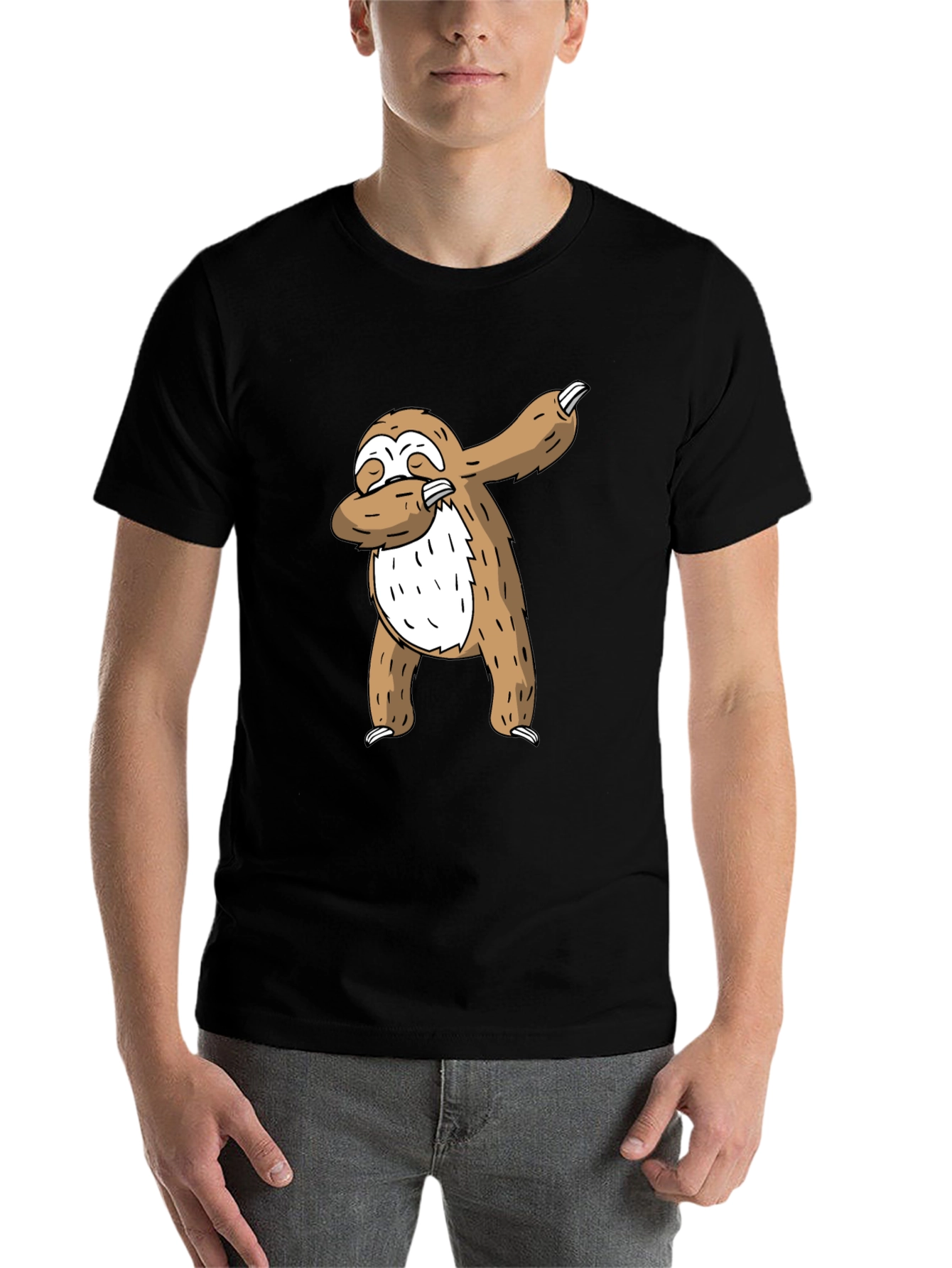 Black Dabbing Sloth Graphic Tee - Cool Casual T-Shirt view 7
