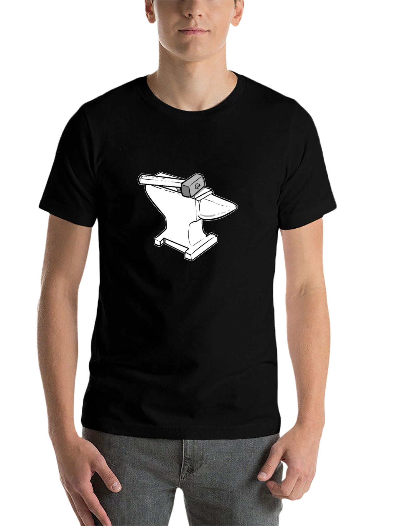 Black Anvil and Hammer Graphic Tee - Black Cotton T-Shirt view 7