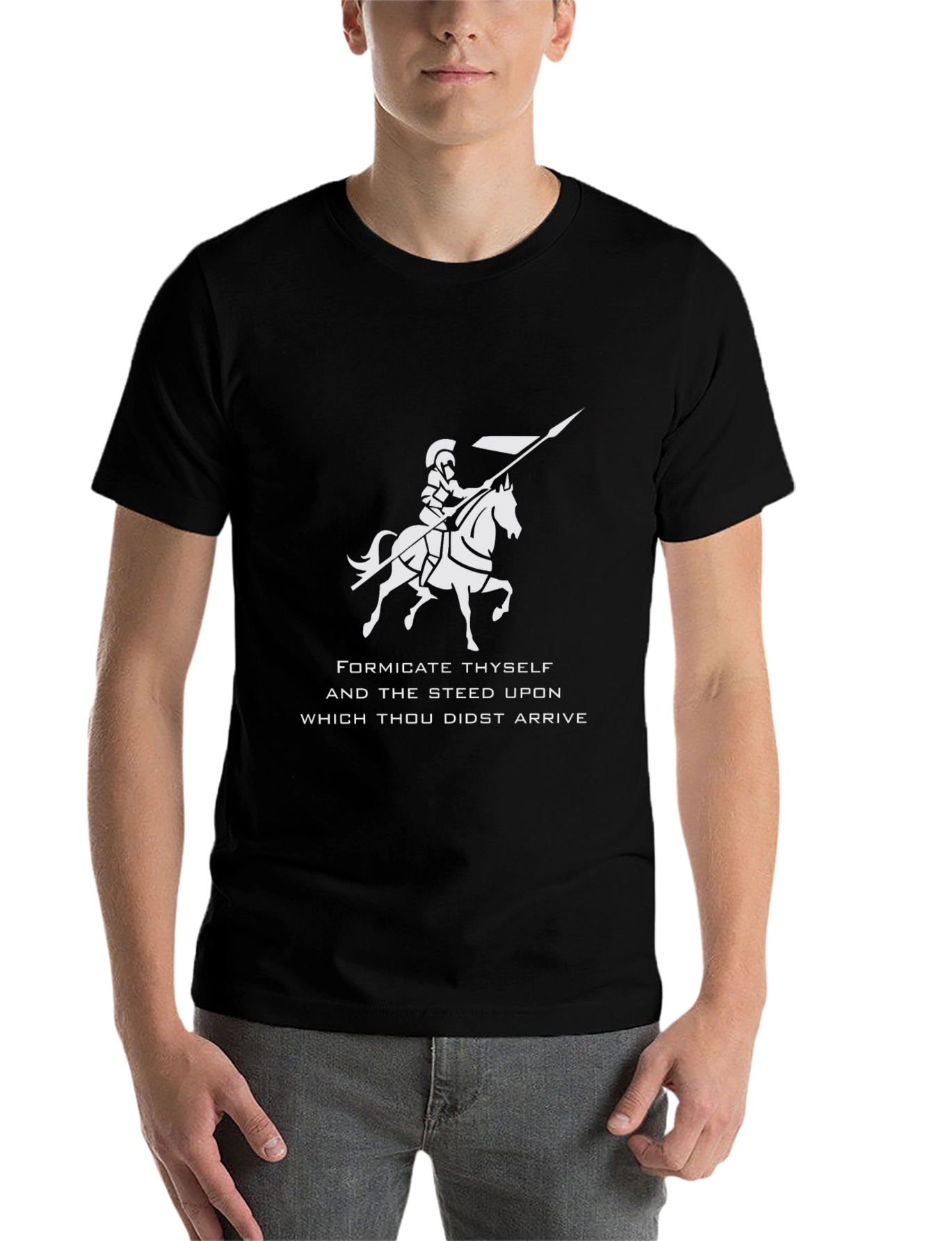 Black Humorous Knight & Steed Graphic T-Shirt view 7