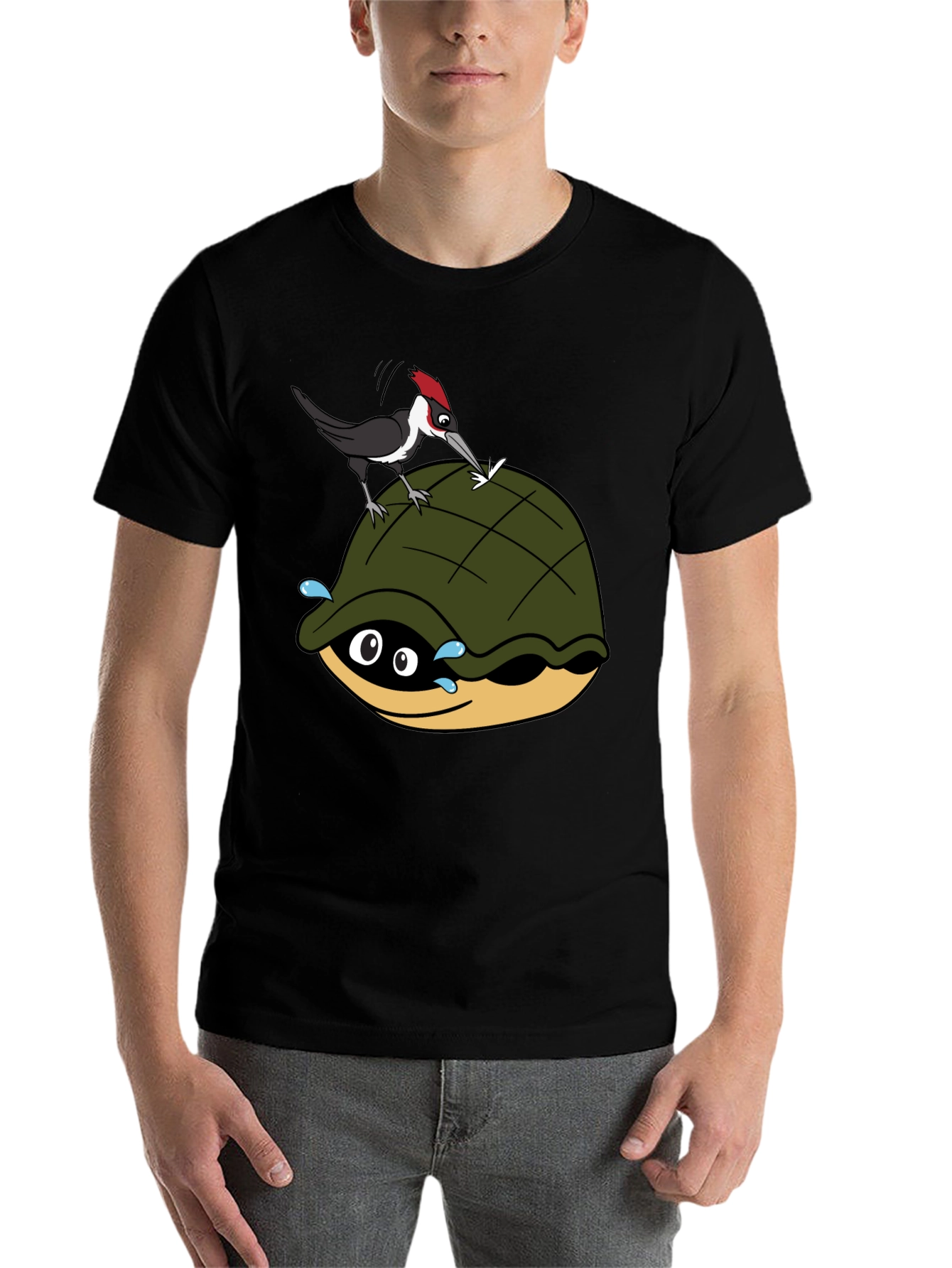 Black Funny Woodpecker Turtle Graphic T-Shirt view 7
