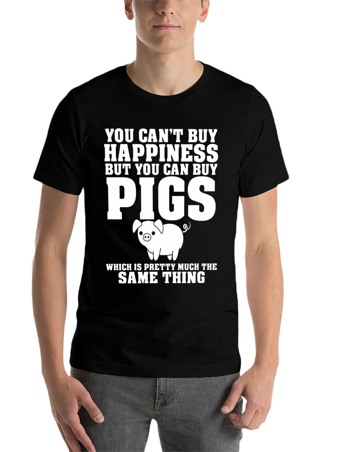 Black Funny Pig Lover T-Shirt: Can Buy Pigs view 7