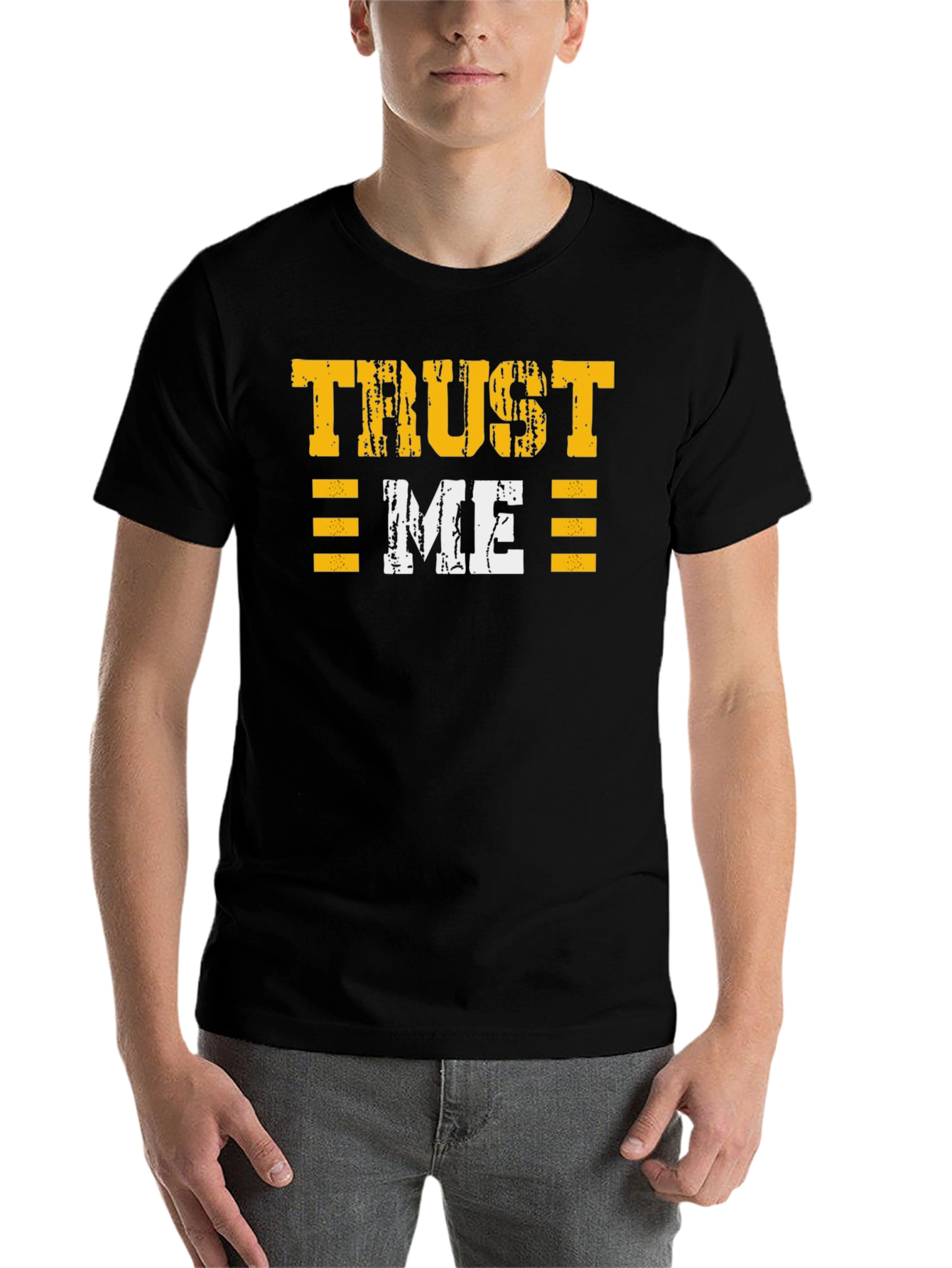 Black Trust Me Graphic Tee - Distressed Print Black T-Shirt view 7