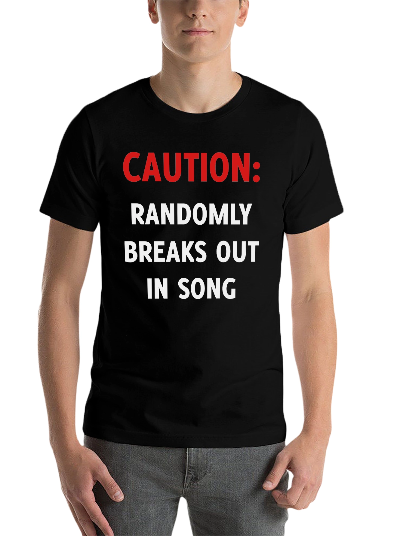 Black Caution Randomly Breaks Out In Song Black T-Shirt view 7