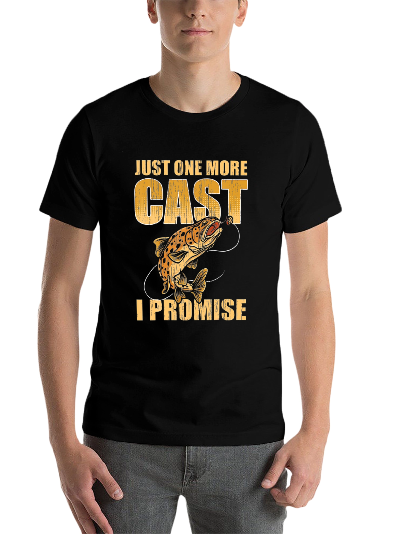 Black Just One More Cast Fishing T-Shirt view 7