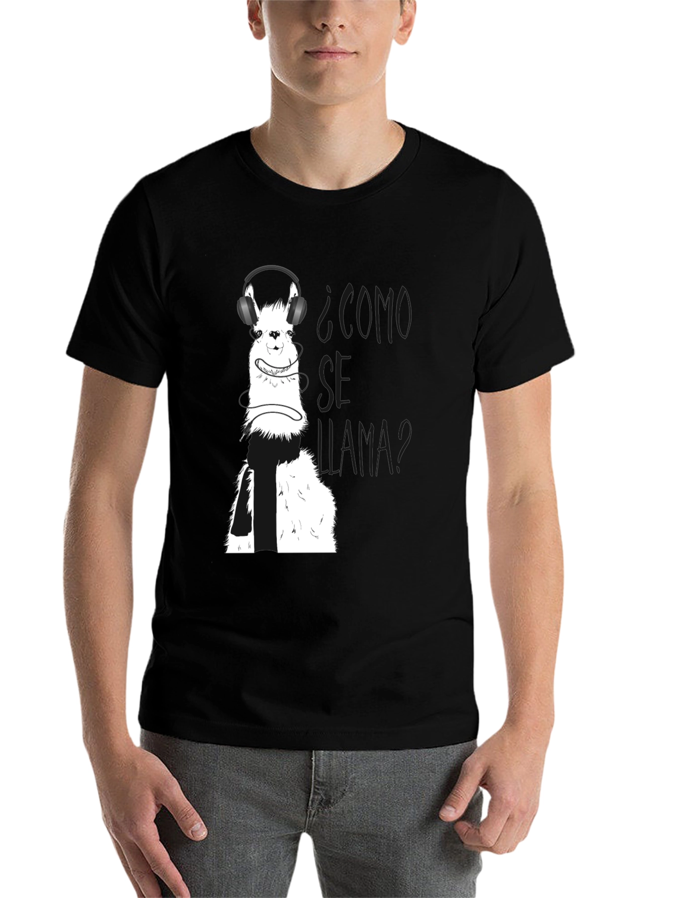 Black Llama T-Shirt with Headphones view 7