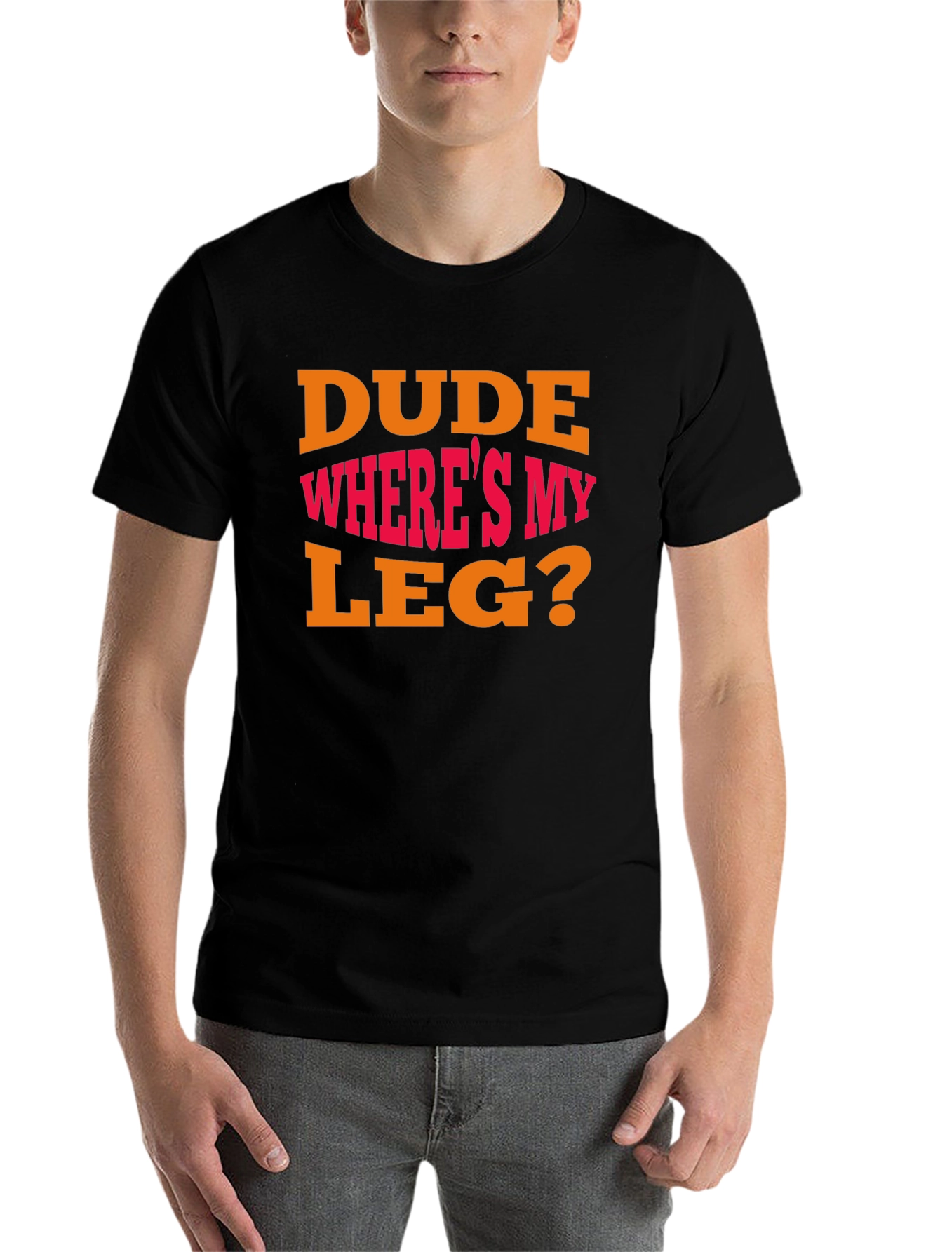 Black Dude Where's My Leg? Graphic T-Shirt - Funny view 7