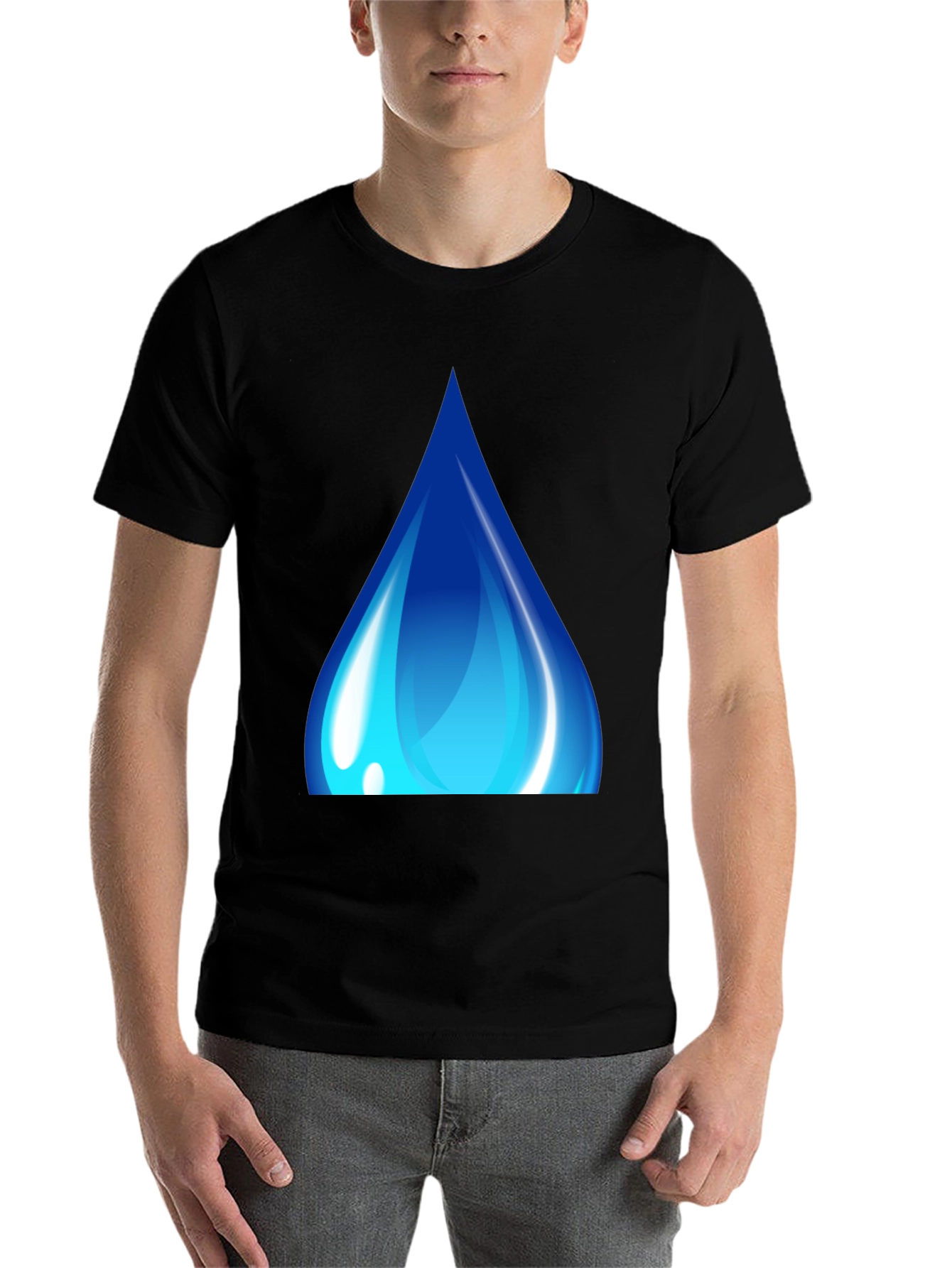 Black Blue Water Drop Graphic Black T-Shirt view 7