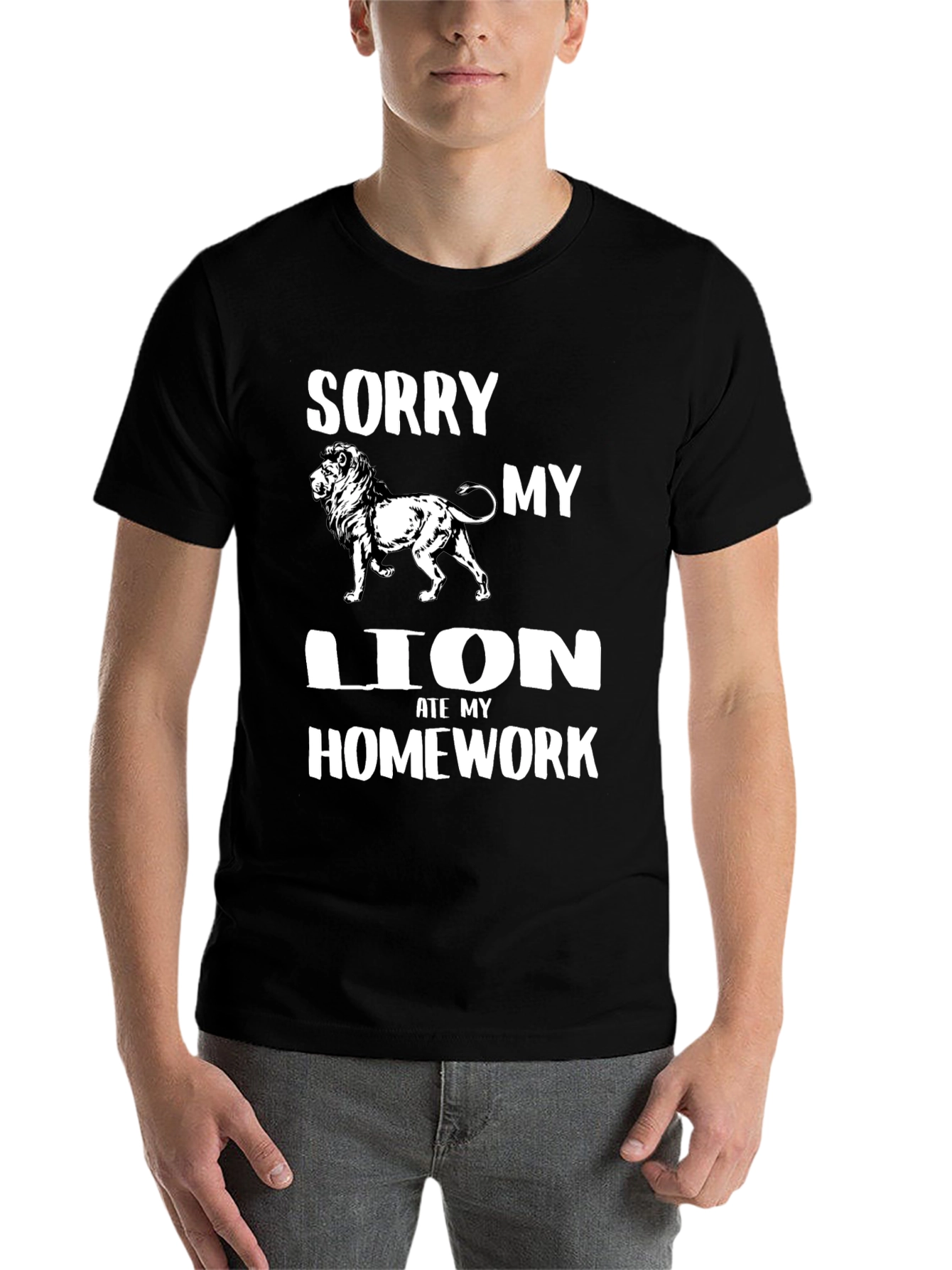 Black Sorry My Lion Ate Homework Black T-Shirt view 7
