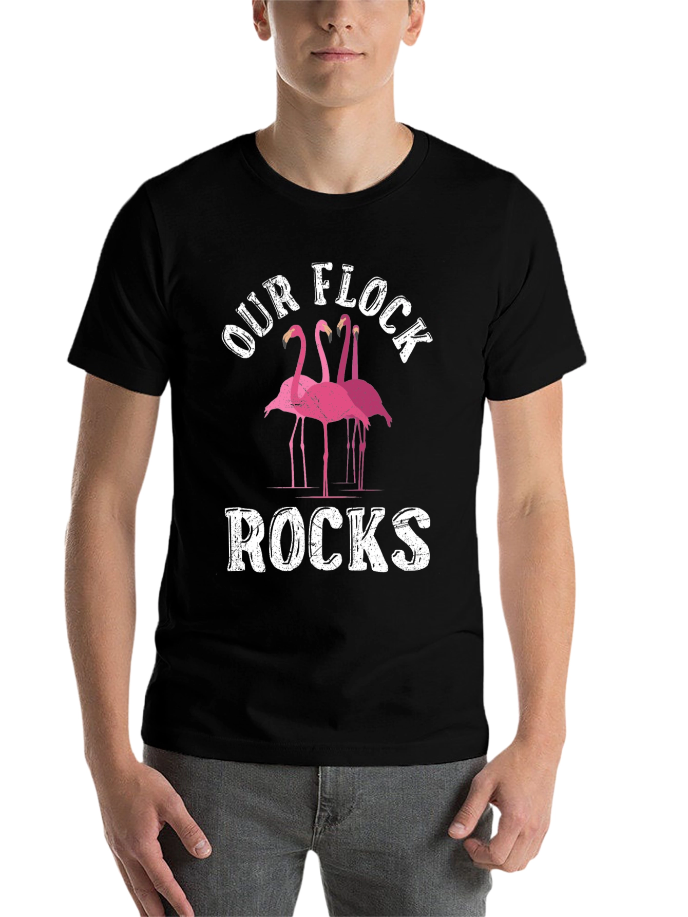Black Our Flock Rocks Flamingo Graphic Tee view 7