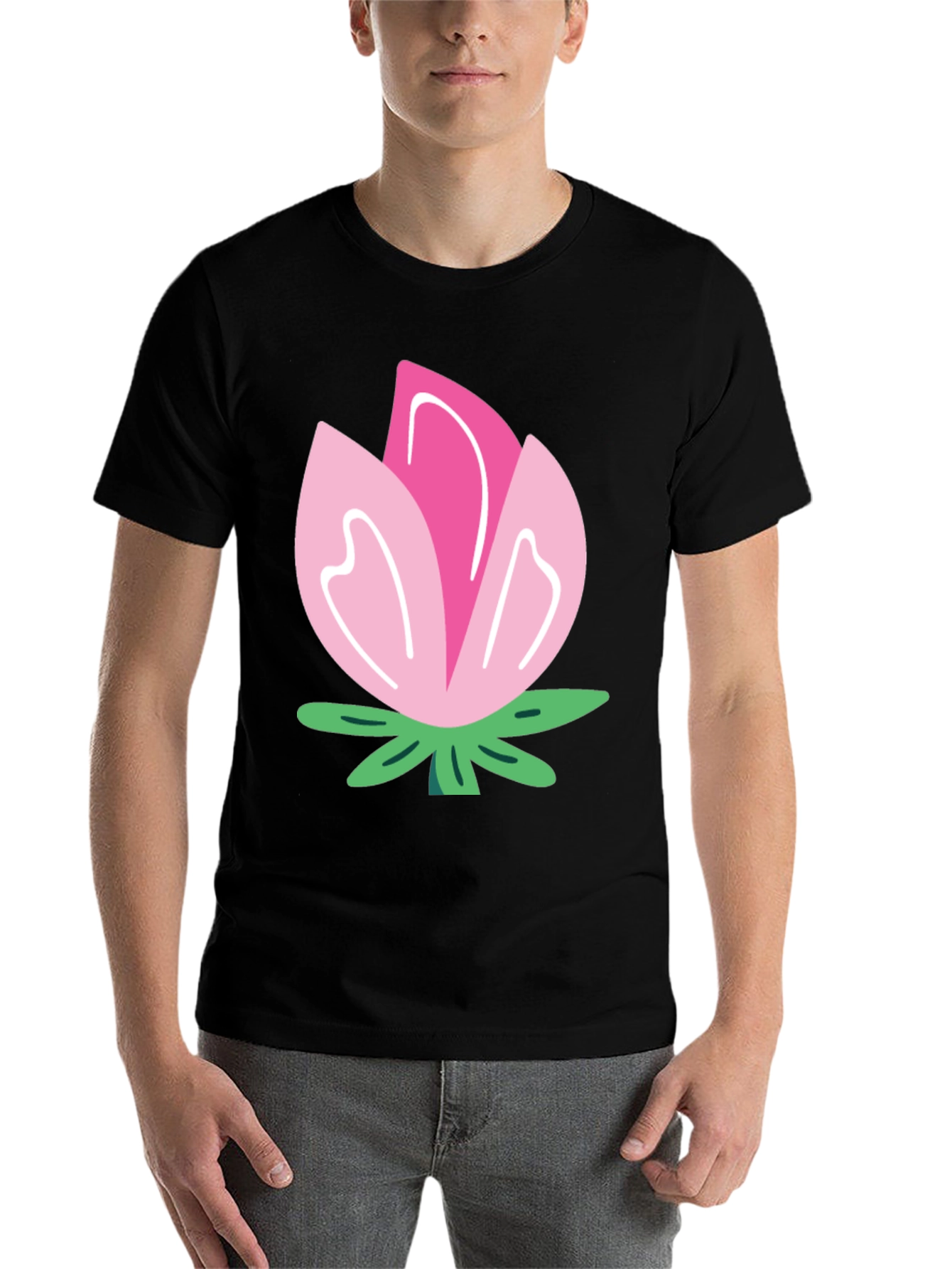Black Pink Flower Graphic T-Shirt - Soft Cotton Blend view 7