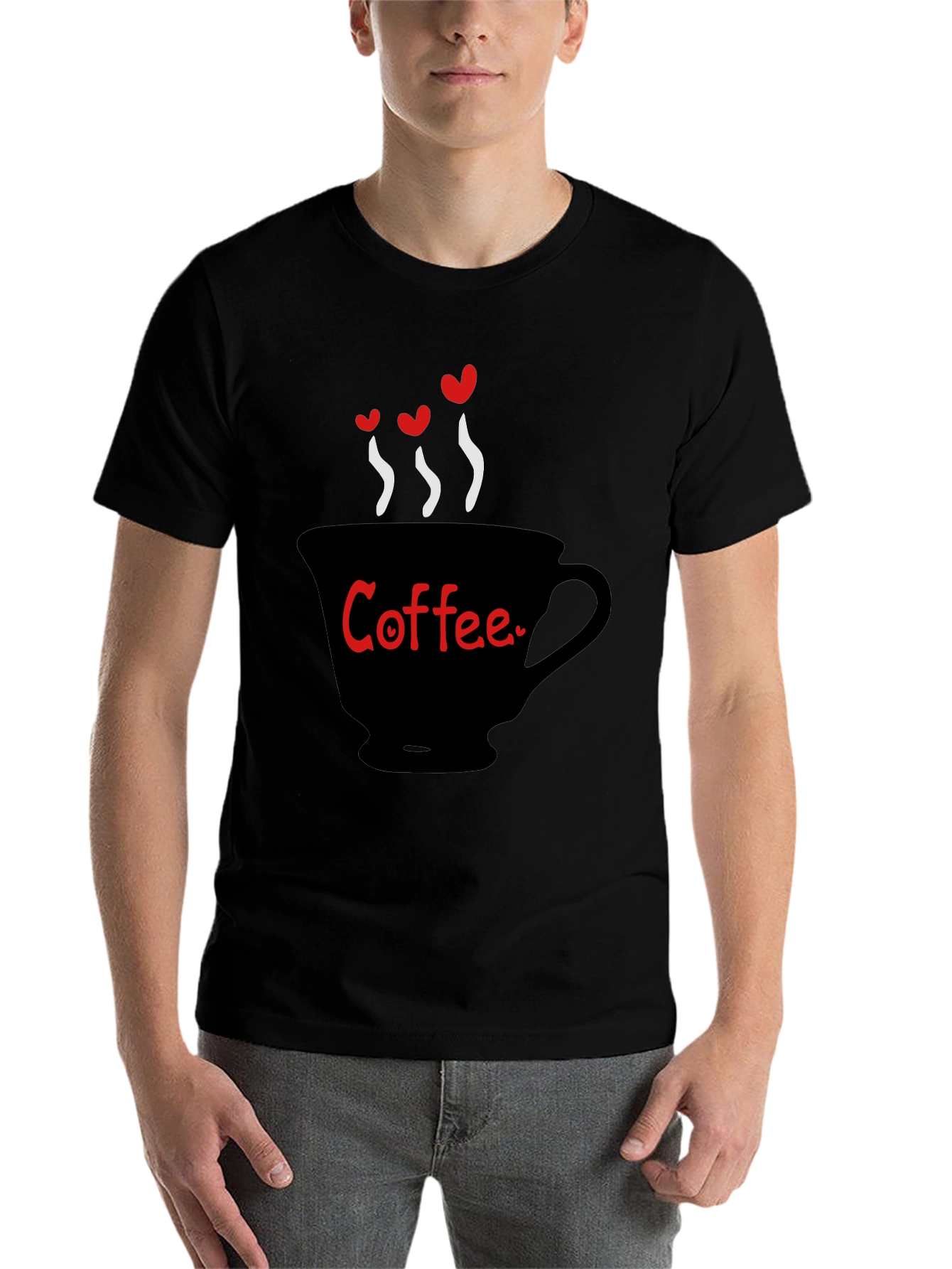 Black Coffee Lover T-Shirt - Heart Steam Design view 7