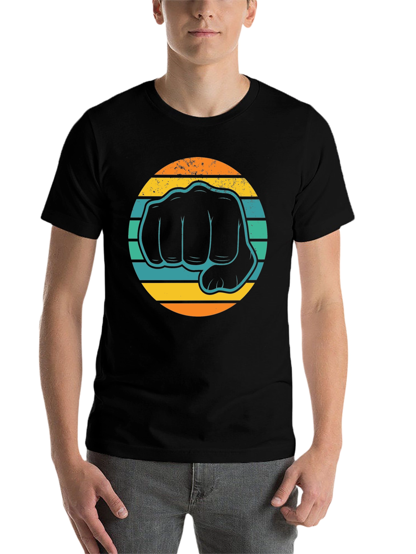 Black Retro Fist Graphic T-Shirt view 7